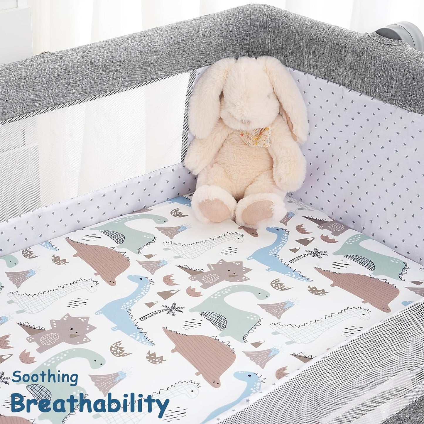 Yoofoss Bassinet Sheets for Baby,3-Pack Fitted Bassinet Sheets Set Compatible with Halo Bassinest Swivel Sleeper,Baby Delight,Angelbliss,Soft Breathable Bassinet Mattress Sheets (Dark Blue+Dinosaurs)