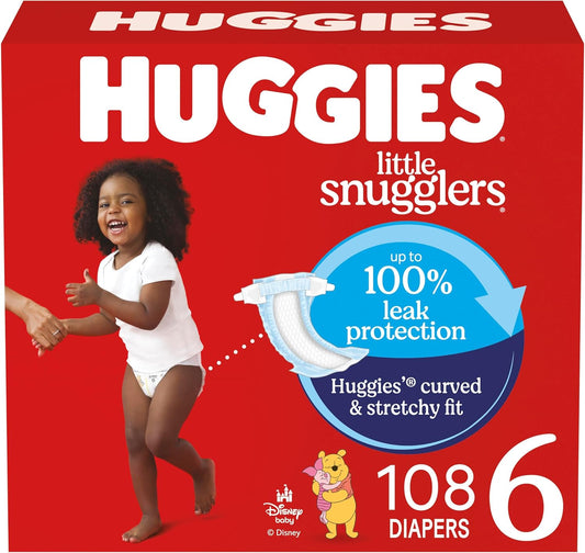 Huggies Size 6 Diapers, Little Snugglers Baby Diapers, Size 6 (35+ lbs), 108 Count (2 Packs of 54), Packaging May Vary