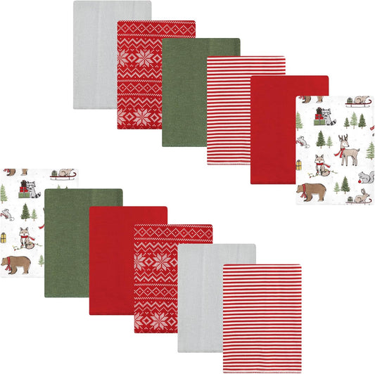 Luvable Friends Hudson Baby Flannel Burp Cloths 12pk, Holiday Forest