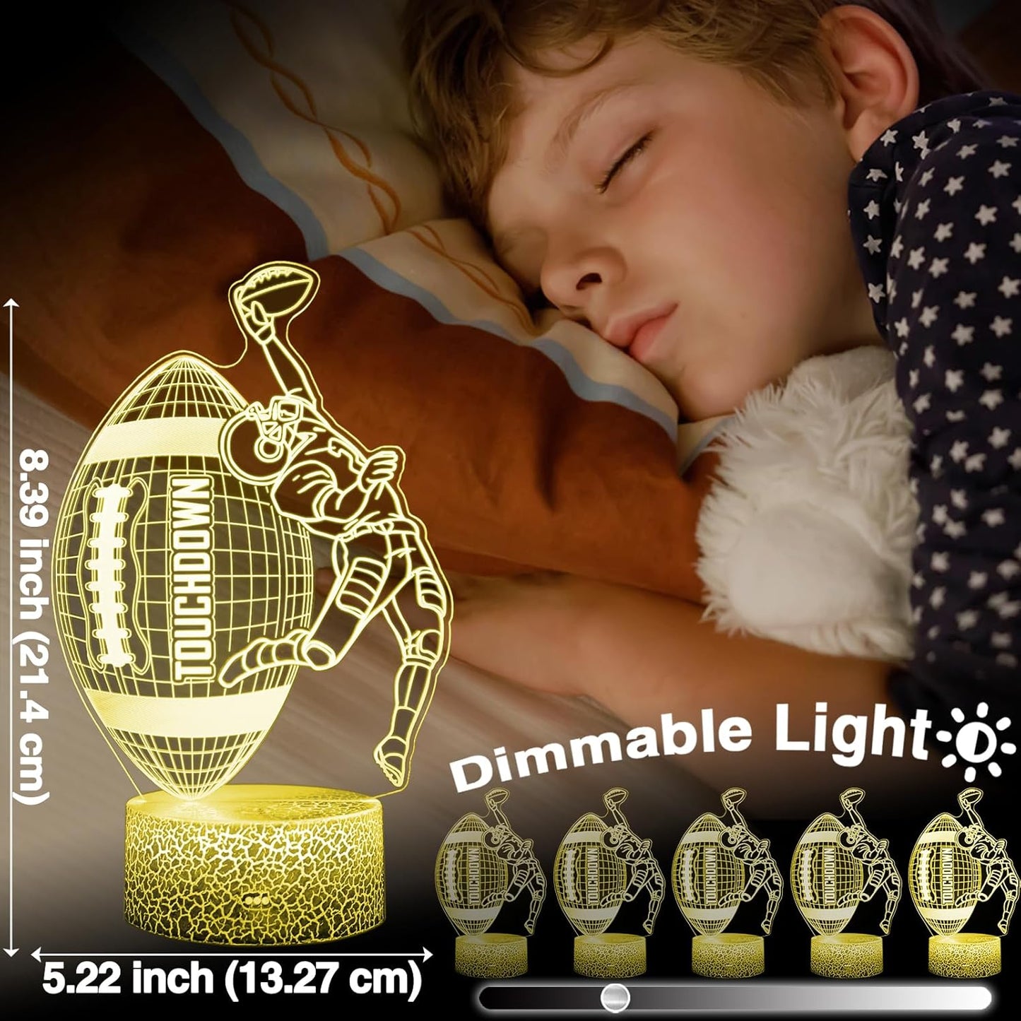 American Football Lamp, 16 Colors Touchdown Night Light - Remote Control, Timer Tpye-C Dimmable, LED 3D Light Illusion, Football Room Decor for Boys