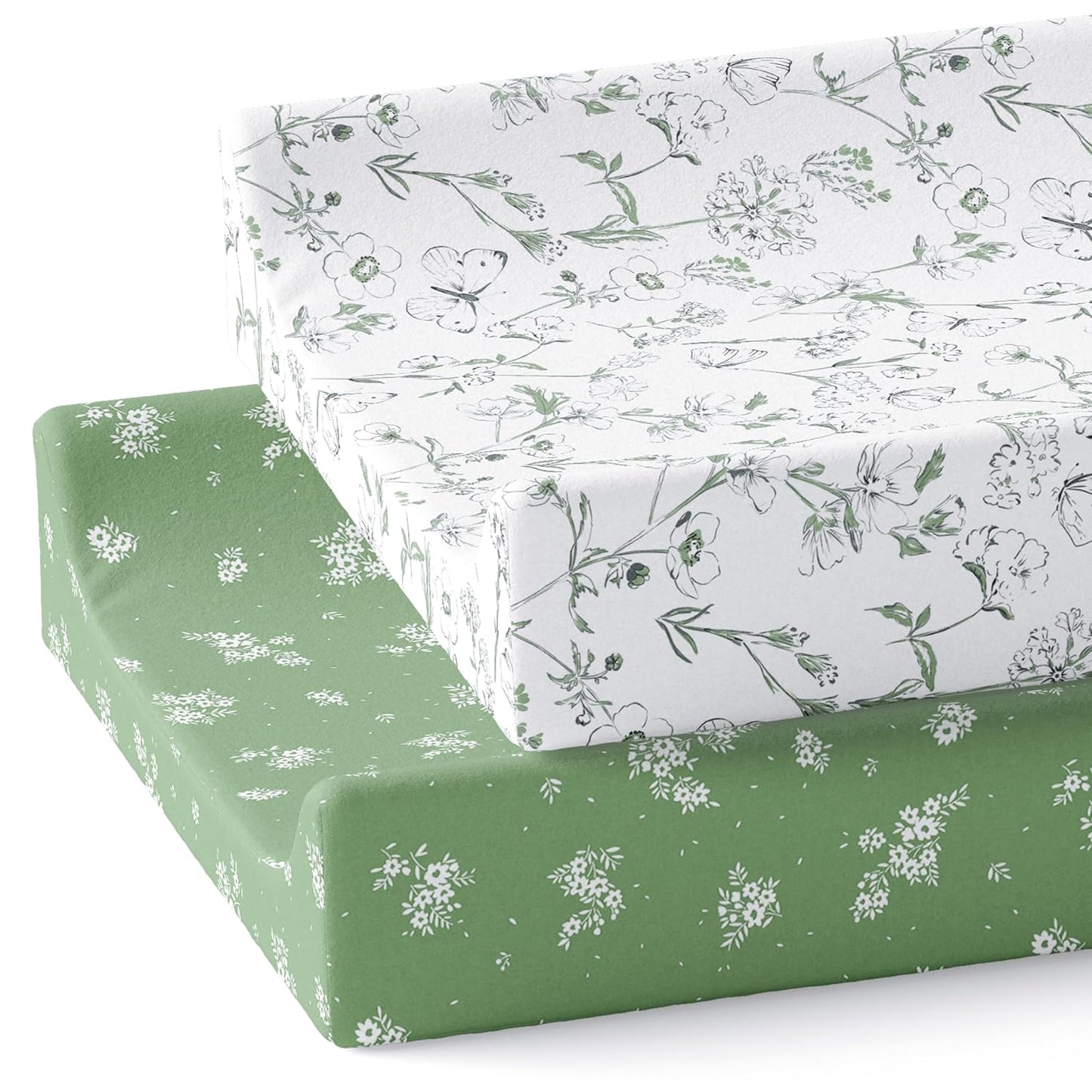 Baby Changing Pad Cover 2-Pack for Boys, Girls (Butterfly Garden) - Premium Fitted Sheets Baby Diaper Changing Table Cover - Buttery Soft Cotton Blend