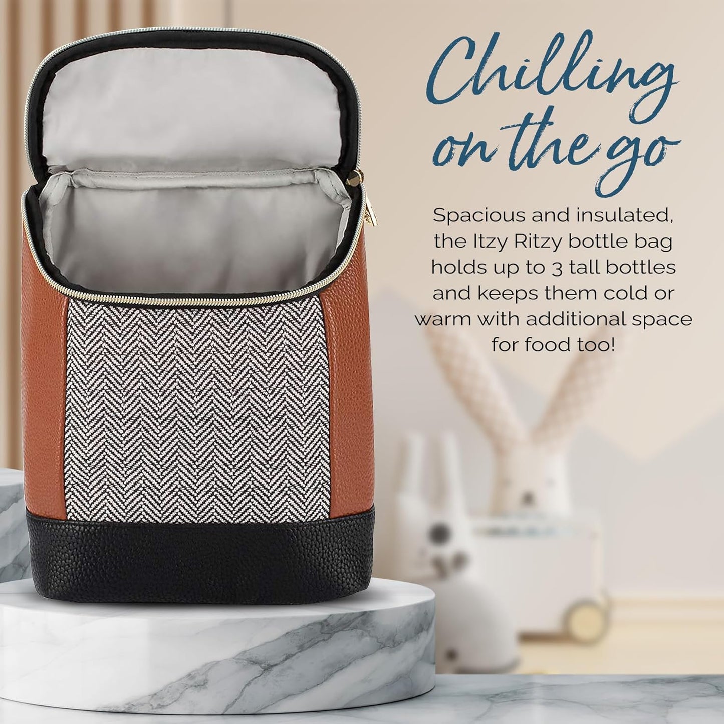 Itzy Ritzy Insulated Bottle Bag – Keeps Bottles Warm or Cool - Holds 3 Bottles & Features Interior Pocket For Ice Pack (Not Included), Coffee and Cream
