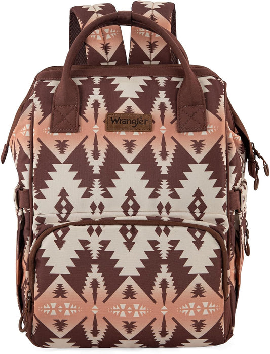 Montana West Wrangler Diaper Bag Backpack Aztec Travel Backpack Purses Western Multi-Function Baby Bags for Mom with Waterproof Insulated Pockets