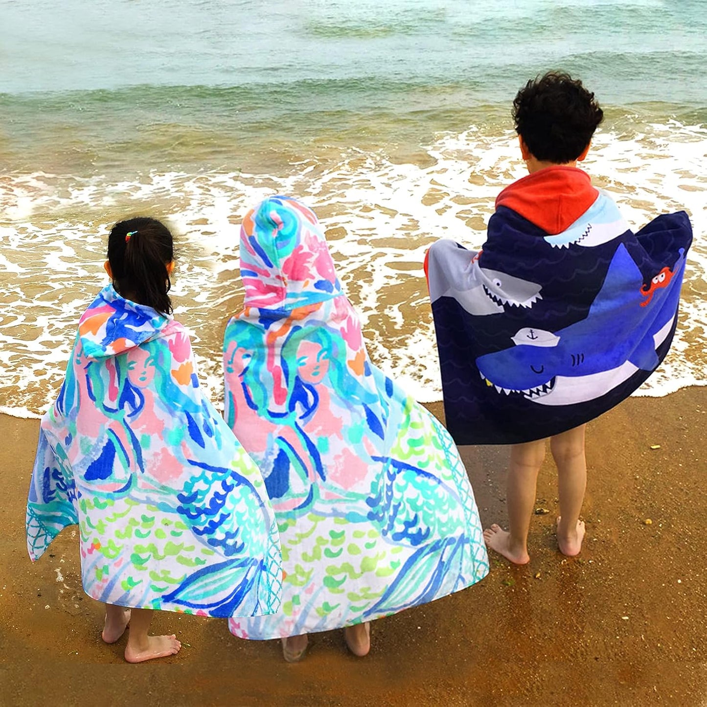 BANGSAUR Kids Hooded Beach Towels, 100% Cotton 50x30 inches Bath Pool Swiming Towel Wrap, Toddlers Girls 3-12 Years Coverup Rainbow Unicorn