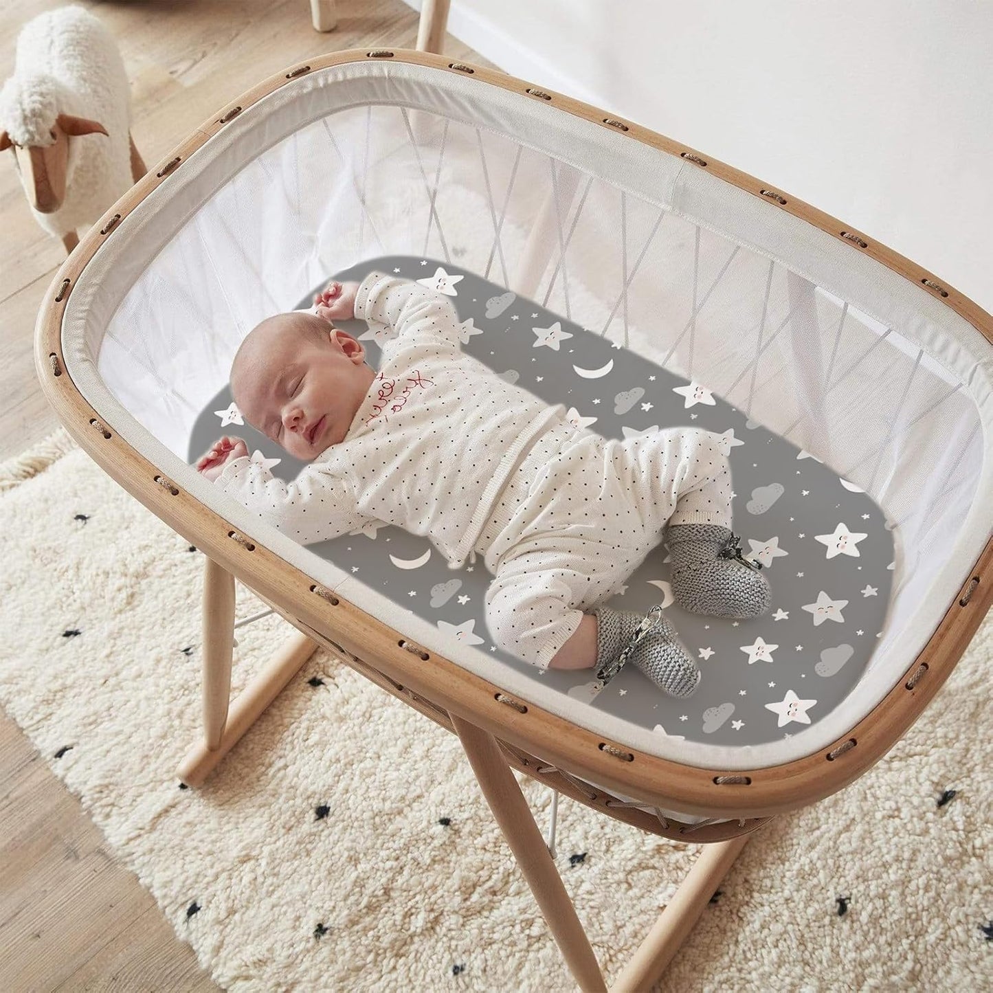 Stretch Fitted Bassinet Sheet Set BROLEX 2 Pack Cradle Sheets for Bassinet Pad/Mattress,Unisex Boys Girls,Ultra Soft,Rainbow Stars