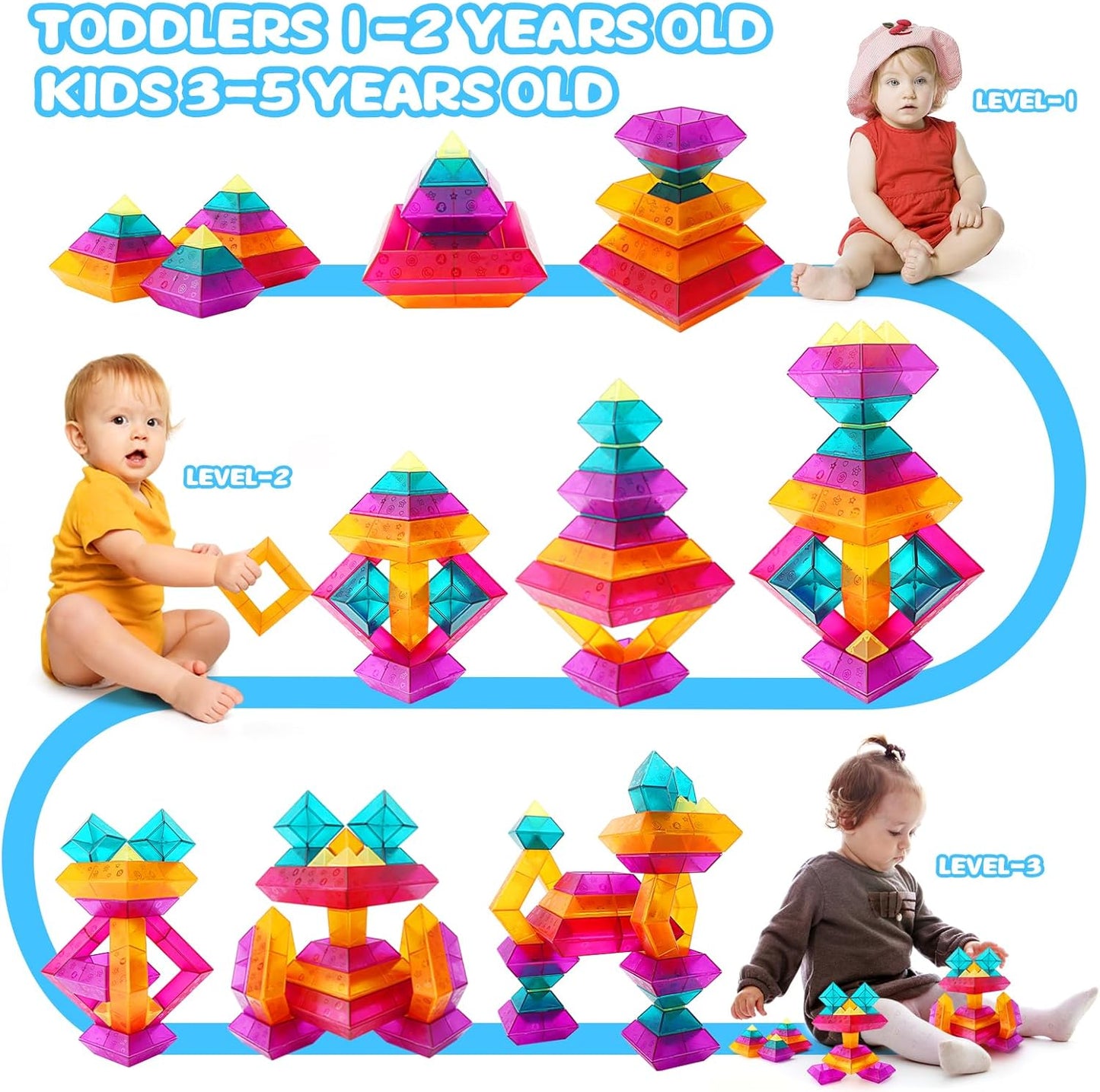 Building Block Sets for Kids 3 4 5 6 Year Old, 30 Pcs Stacking Blocks Toys for Boys Girls, STEM Preschool Learning Activities Educational Light Table Toys Gifts for Toddlers Children