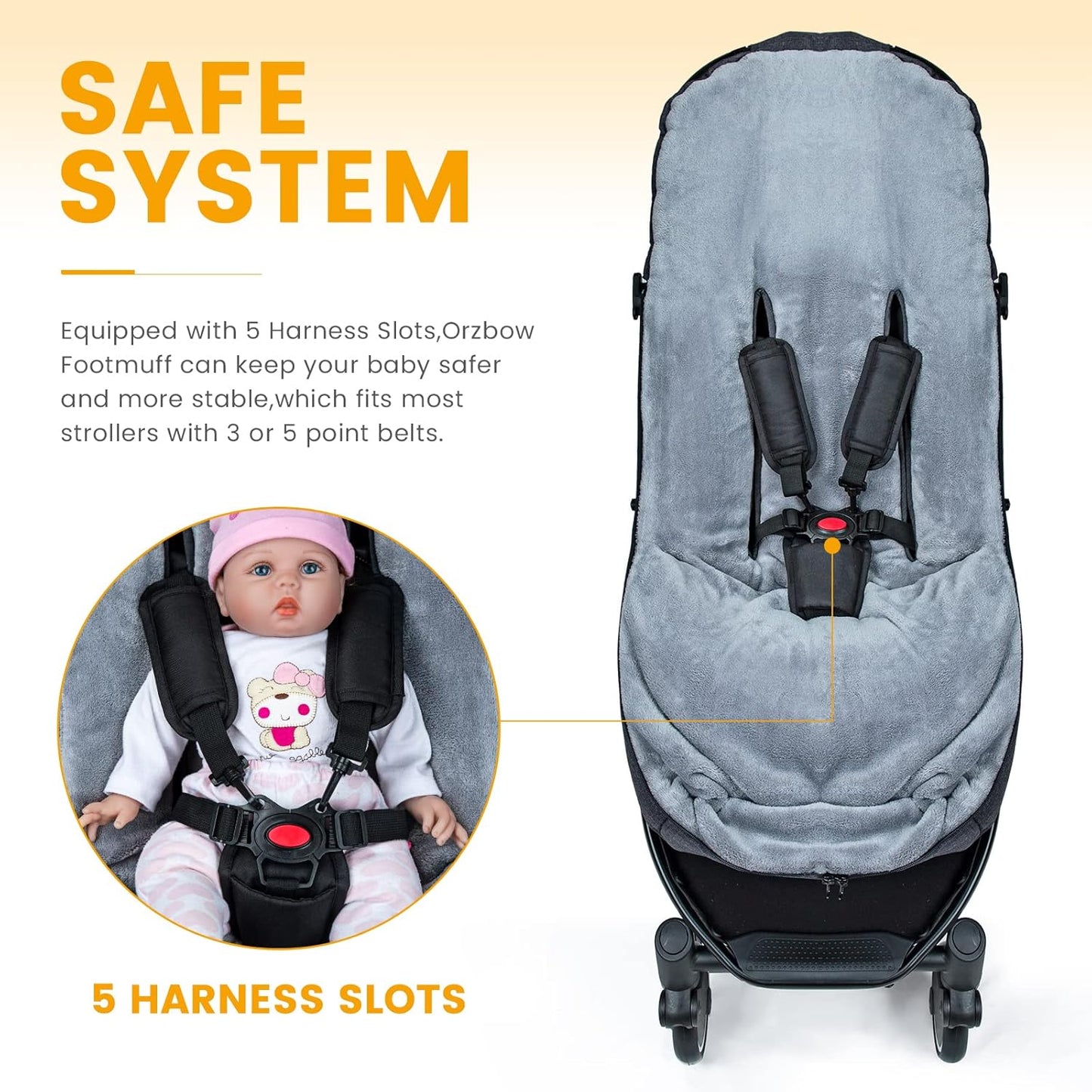 Orzbow Warm Bunting Bag Universal,Stroller Sleeping Bag Cold Weather,Waterproof Toddler Footmuff (Black)