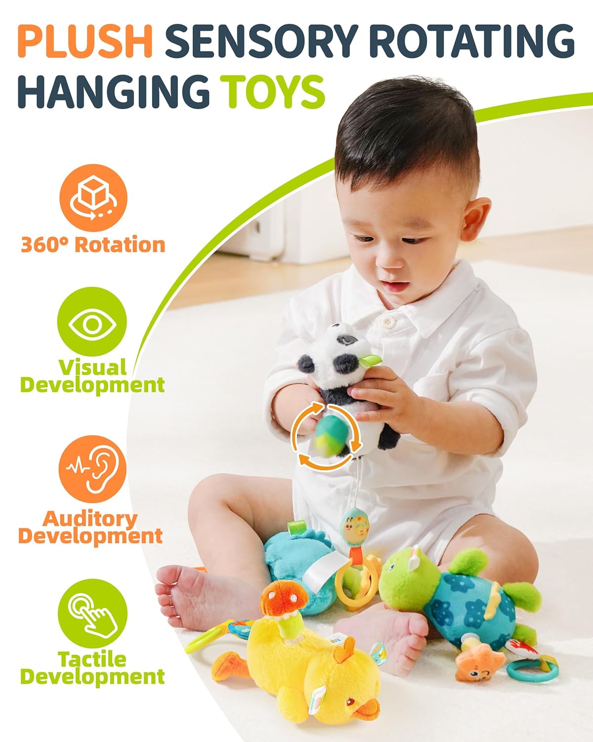 Jollybaby Baby Rattles & Soft Plush Spinner Toy for Babies 0-3-6-12 Months, Sensory Developmental Toys for Newborn 0-2-4-7-8-9 Months, Baby Shower & Birthday Gifts - Panda
