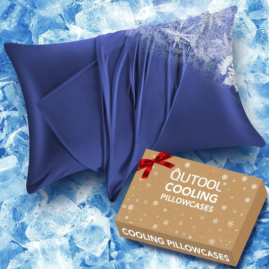 Cooling Pillow Cases Queen Size Set of 2, Ice Cool Silky Pillow Covers for Hot Sleepers & Night Sweats, Reduces Wrinkles & Frizz Softer Like Silk Pillow Cases, Royal Blue, Christmas Stocking Stuffers