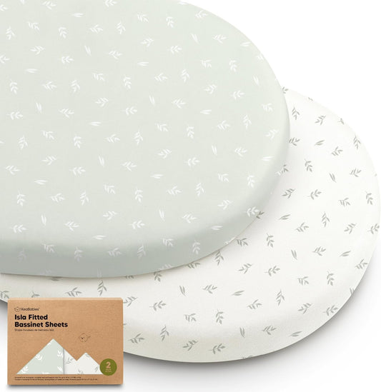 2-Pack Baby Bassinet Sheets Girl, Boy - 33x17 Viscose Derived from Bamboo Bedside Mattress Fitted Bassinet Sheets, Compatible with Halo Bassinest Swivel Sleeper, Baby Delight, Graco (Herb)