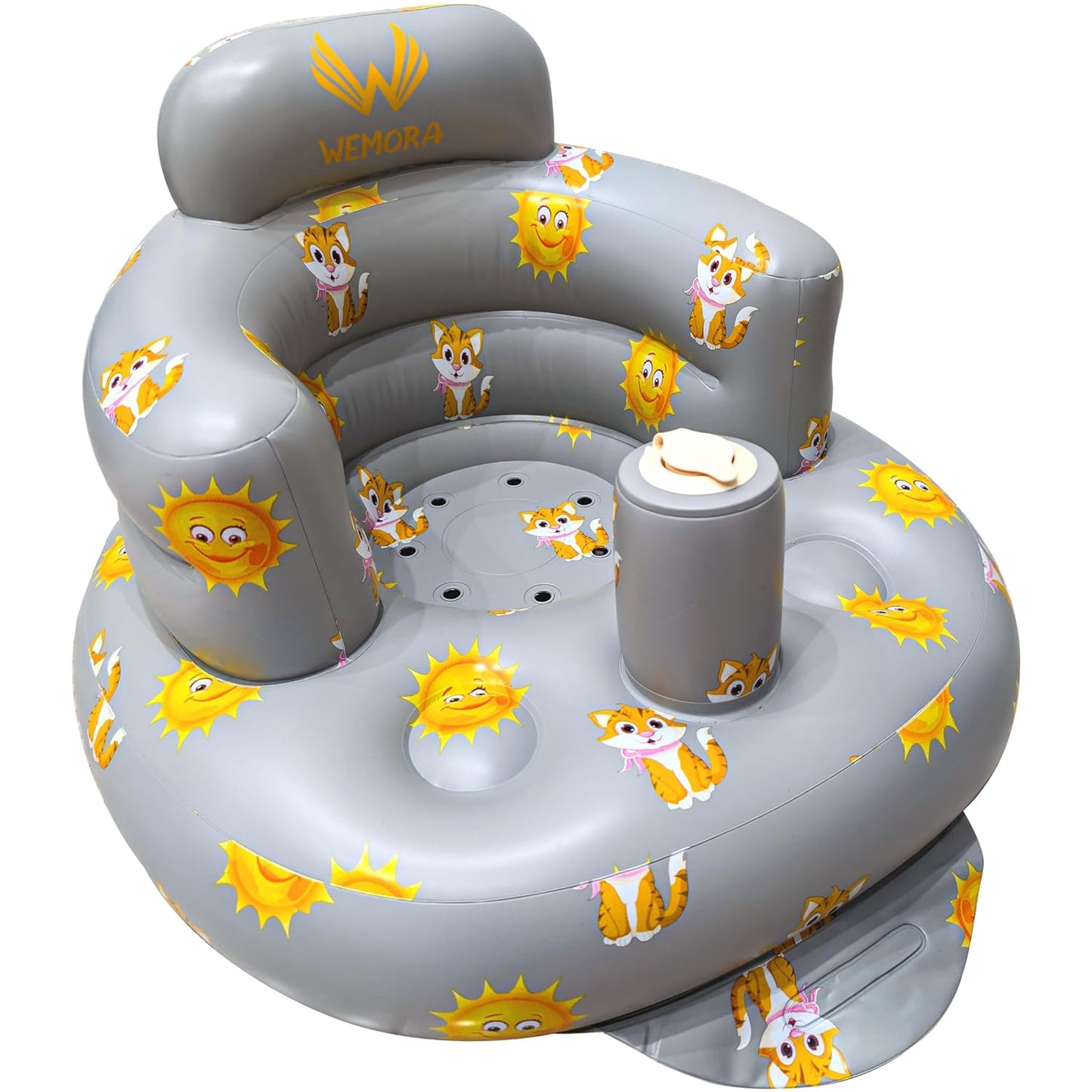Inflatable Baby Seat for Babies 3-36 Months Blow Up Chair for Babies Infants Toddler Floor Sitting Up with Built in Air Pump (Grey, Tigers & Suns)