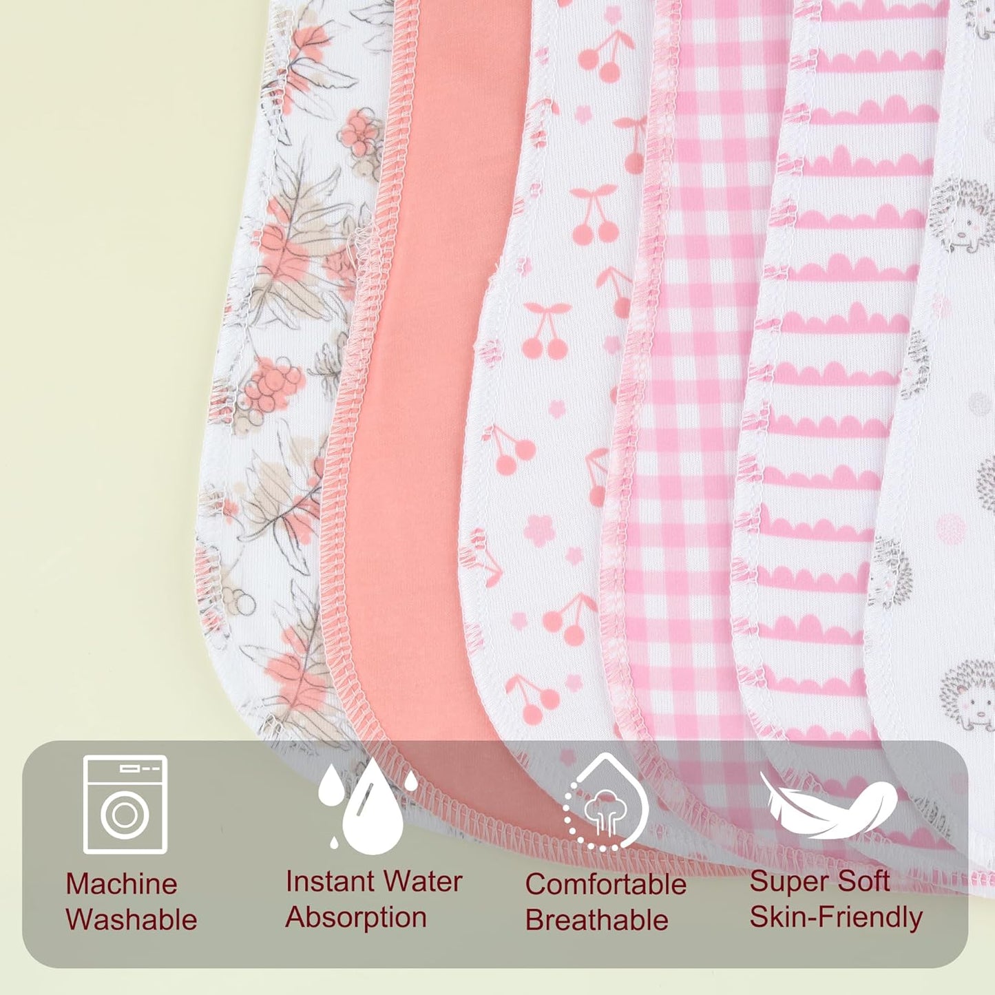 2-in-1 Burp Cloths and Baby Bibs - 6 Pack Large Super Absorbent Soft Cotton Burping Cloths for Spit Up, 3 Layers Thick Baby Burp Rags for Girls & Boys