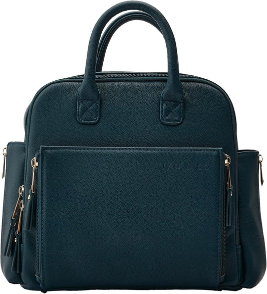 Ayla & Co Mini Bag, Transitional Minimal Diaper Bag, Vegan Leather, with Expandable Pockets, Built-In Wallet, Organizer