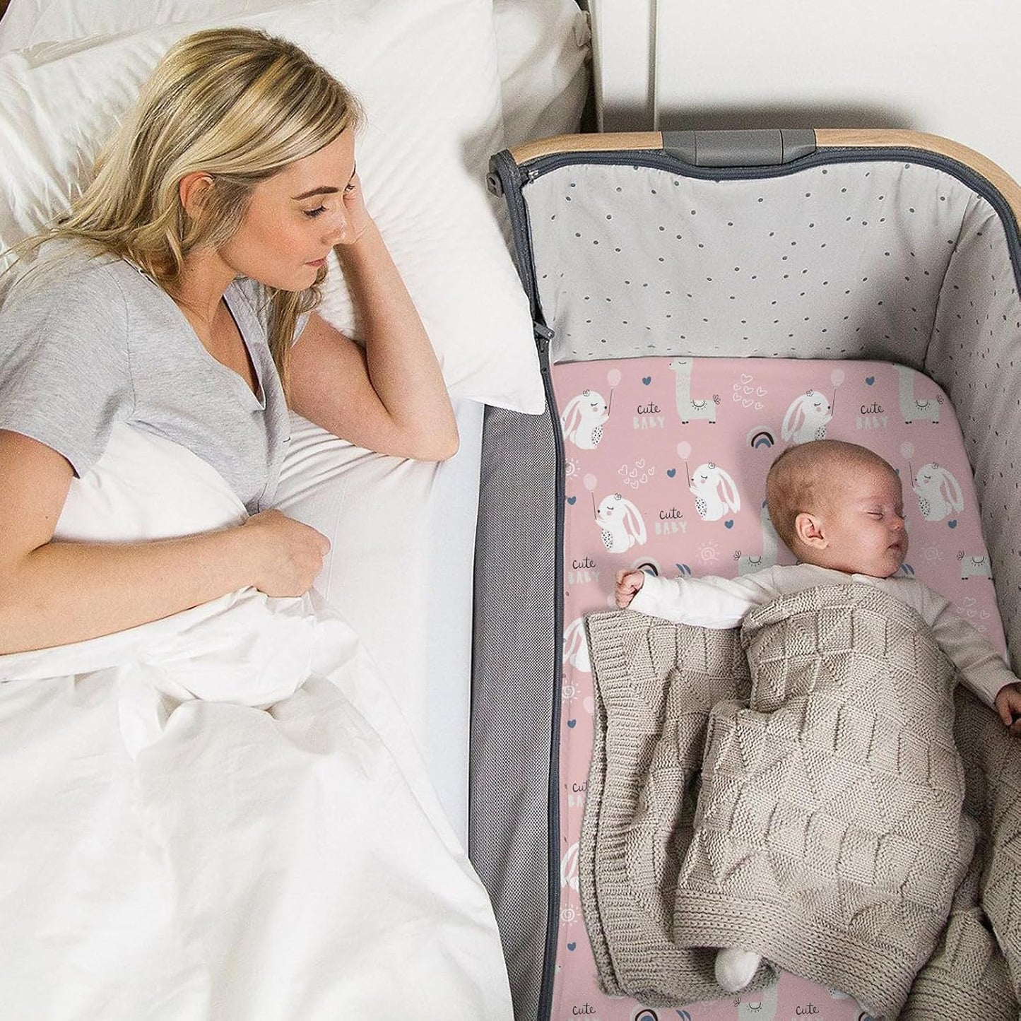 Stretch Fitted Bassinet Sheet Set BROLEX 2 Pack Cradle Sheets for Bassinet Pad/Mattress,Unisex Boys Girls,Ultra Soft,Elephant Rabbit