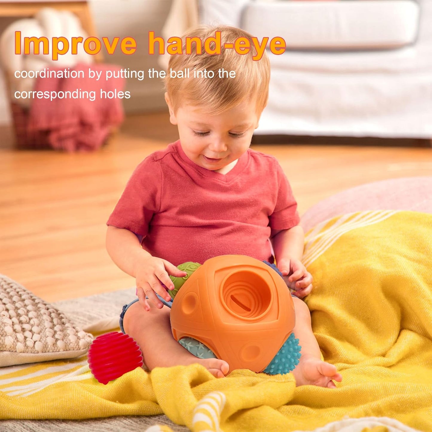 Balls for Toddlers 1-3 Baby Sensory Toys, Montessori Toys for Babies 6-12 Months Baby Toys, Sensory Ball BPA Free Teething Gift Toddler Balls Bath Toys with Bright Color Multi Textured