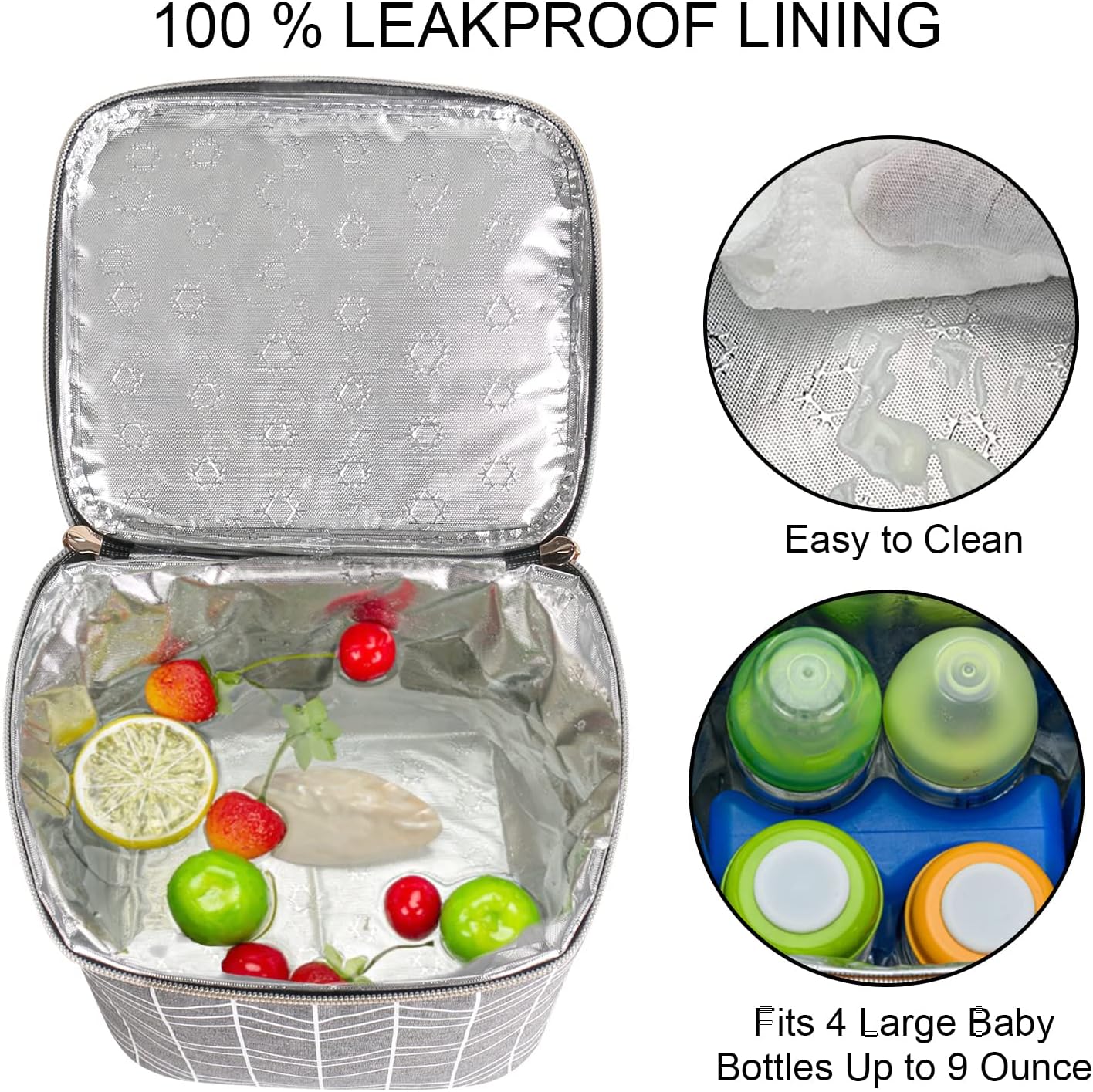 Breast Milk Cooler Bag with Ice Pack Fits 4 Baby Bottles Up to 9 Ounce, Baby Bottle Bag Great for Nursing Mom Daycare, Grey