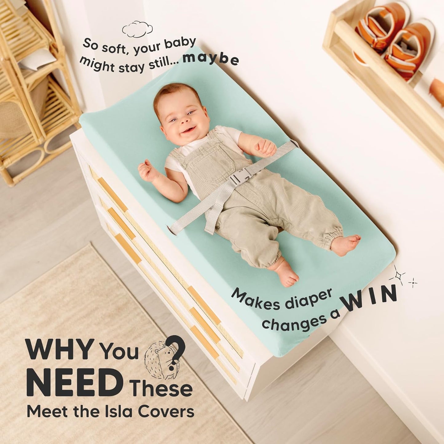 2-Pack Baby Changing Pad Cover for Girl, Boy - 32x16 Soft Viscose Derived from Bamboo Baby Diaper Changing Table Pad Cover Sheets, Neutral, Snug Fit Nursery Diaper Change Sheets (Pastel)