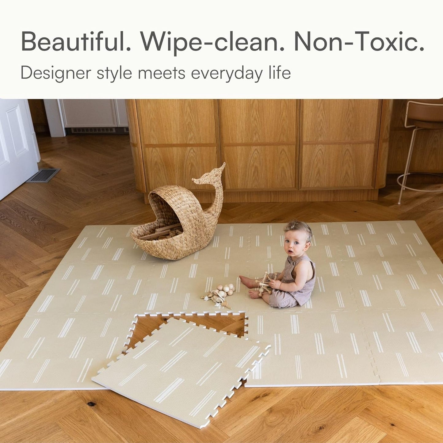 Lillefolk Baby Play Mat – 6x8ft Old White | Soft Non Toxic Premium Foam Mat for Tummy Time, Crawling & Playroom – Waterproof Mat for Babies & Toddlers (12 Tiles)