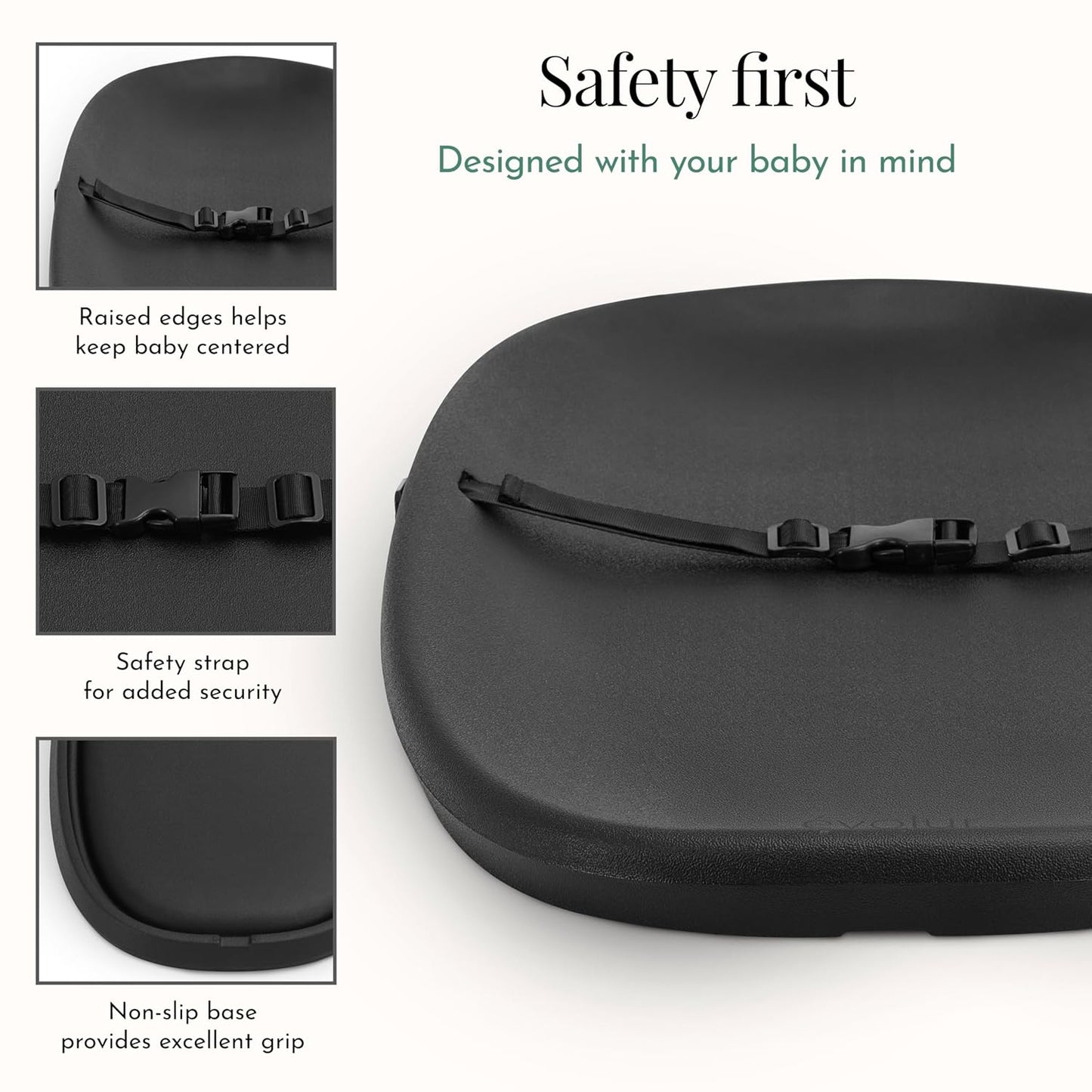 Evolur Eva Baby Changing Pad in Black, Soft, Lightweight and Portable Changing Pad, Fits All Changing Table, Waterproof Firm Padding