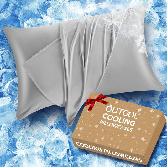 Cooling Pillow Cases King Size Set of 2, Ice Cool Silky Pillow Covers for Hot Sleepers & Night Sweats, Reduces Wrinkles & Frizz Softer Like Silk Pillow Cases, Silver Grey, Christmas Stocking Stuffers