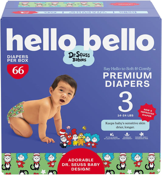 Hello Bello Dr. Seuss Babies Premium Diapers, Size 3, 66 Count: Softness & Protection for Sensitive Skin