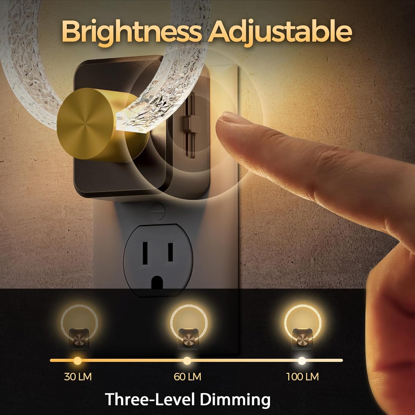 DORESshop LED Night Lights Plug Into Wall，Acrylic Decorative Night Light with Dusk-to-Dawn Sensor, Dimmable Nightlights, Adjustable Brightness for Bathroom, Hallway, Bedroom,Kids Room,Soft White