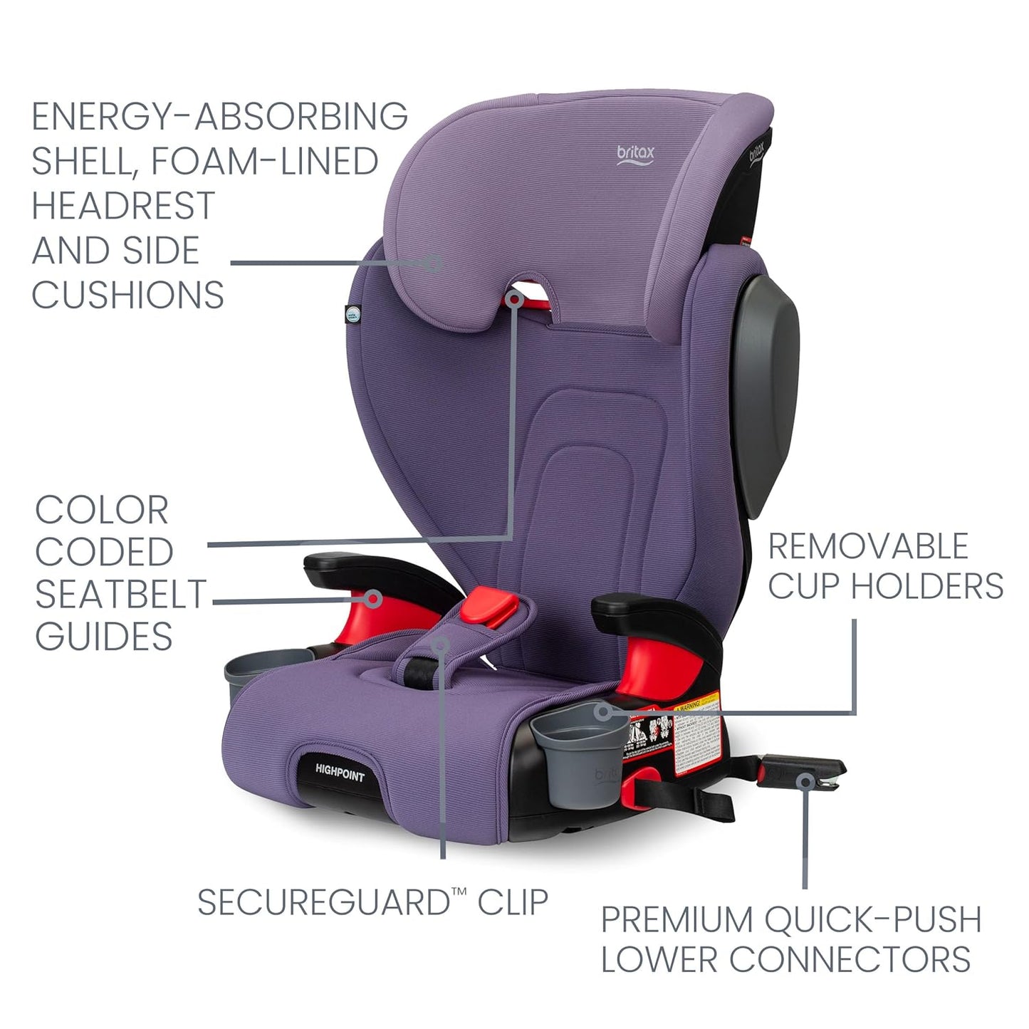 Britax Highpoint Backless Belt-Positioning Booster Seat, SafeWash Purple Ombre