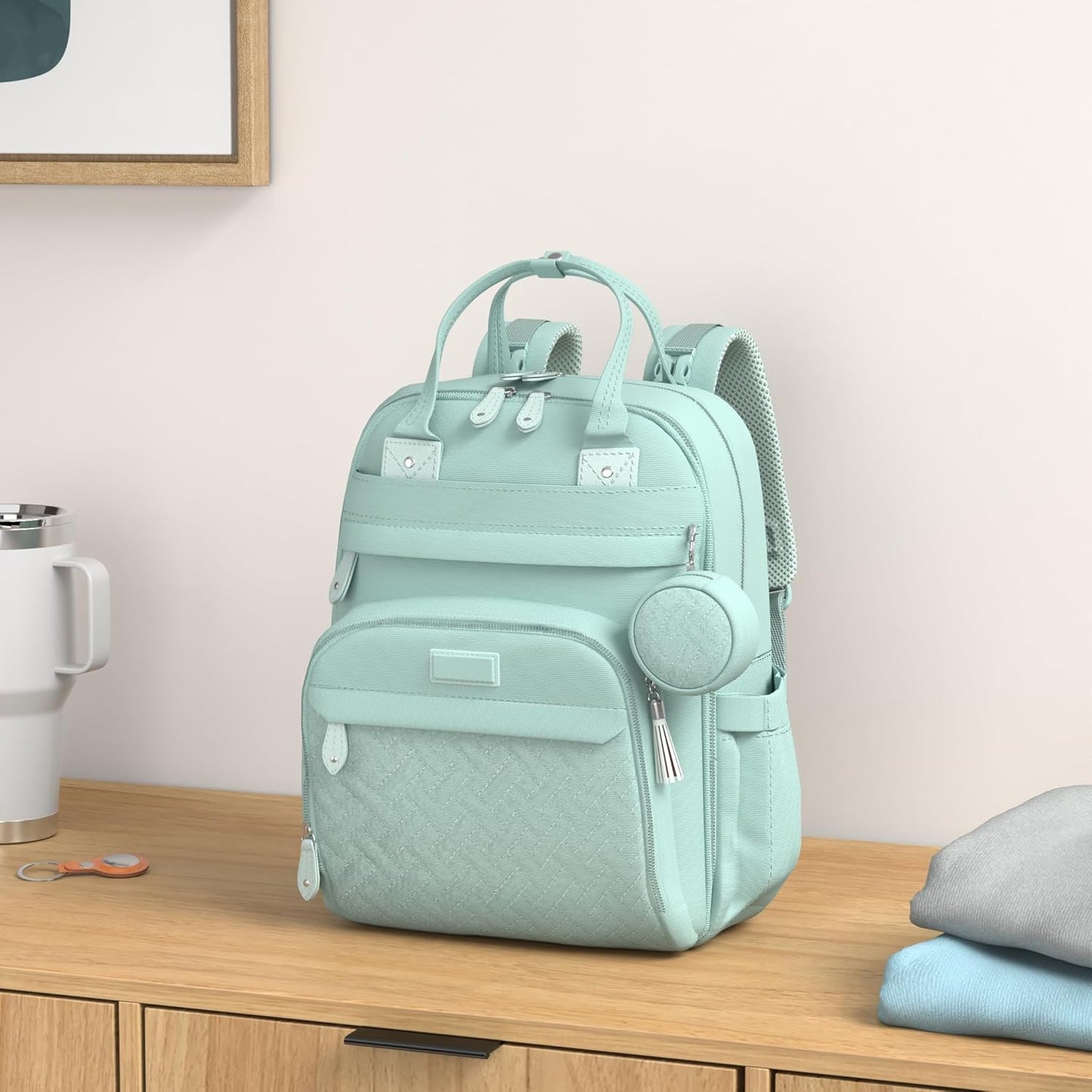 BabbleRoo Diaper Bag Backpack - Baby Essentials Travel Bag - Multi Function Water Resistant Diaper Bag, Travel Essentials Baby Bag with Changing Pad, Stroller Straps & Pacifier Case – Sage Green