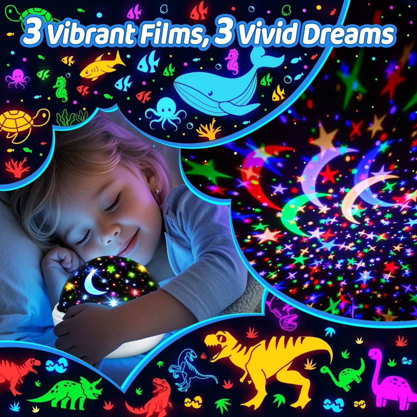 COOLNIGHT Christmas Room Decor, 93 Lighting+3 Films Christmas Projector Christmas Stuff, Remote+Dimmable+360° Slient Nightlight for Baby Nursery, Christmas Room Decorations, Moon Projector (White)