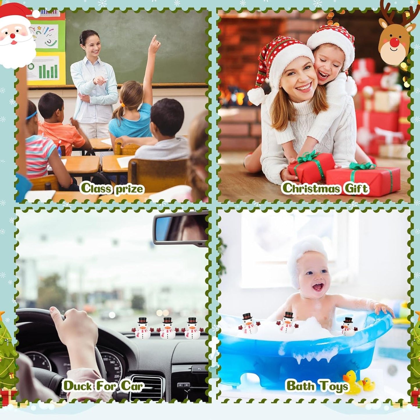 Yaomiao 48 Pcs Christmas Rubber Ducks Bulk Rubber Ducks Bath Toys Christmas Stocking Stuffers Snowman Decorations with Card Xmas Duck Gifts for Xmas Party Favors