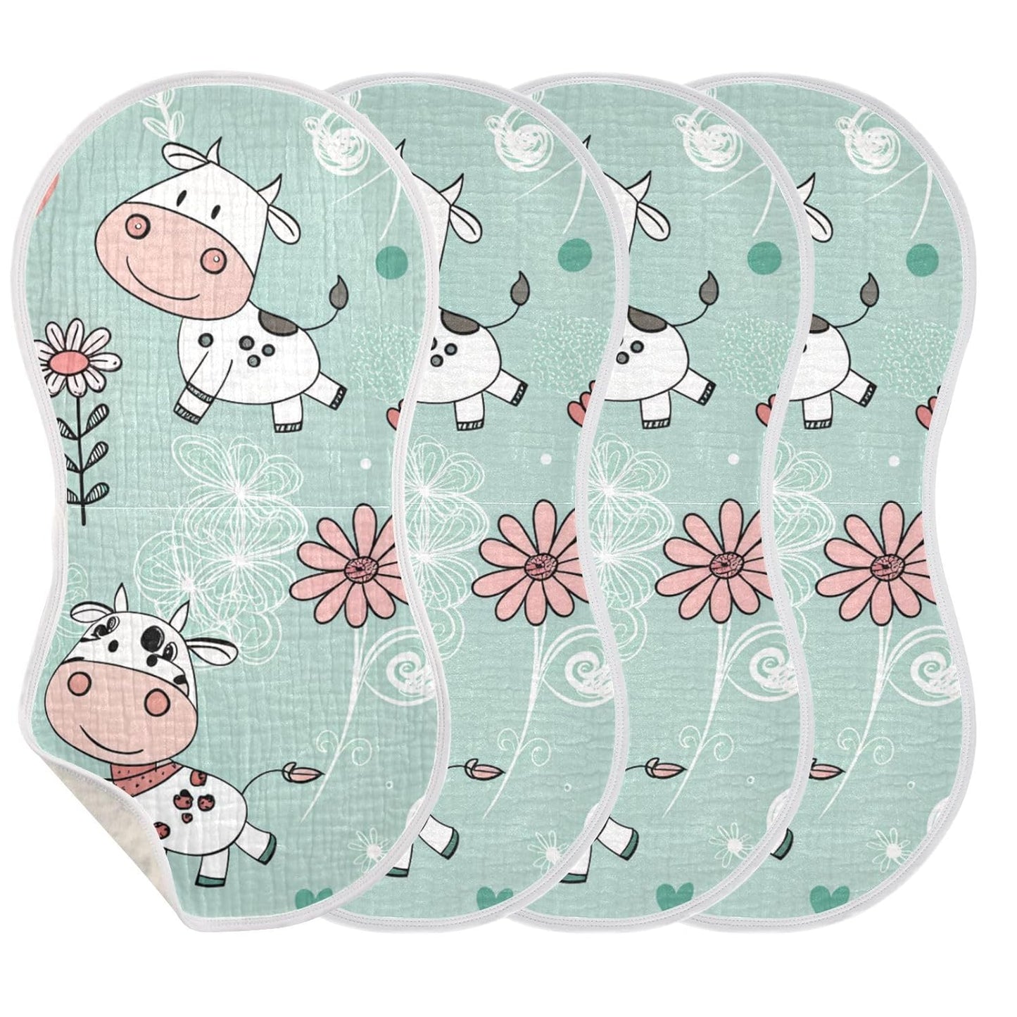 Kigai Cow Muslin Baby Burp Cloths, Large Absorbent Cotton Muslin Burp Cloths Set of 2, Washcloths, Face Towel, Bibs for Newborn Boys Girls, 11 x22 Inch
