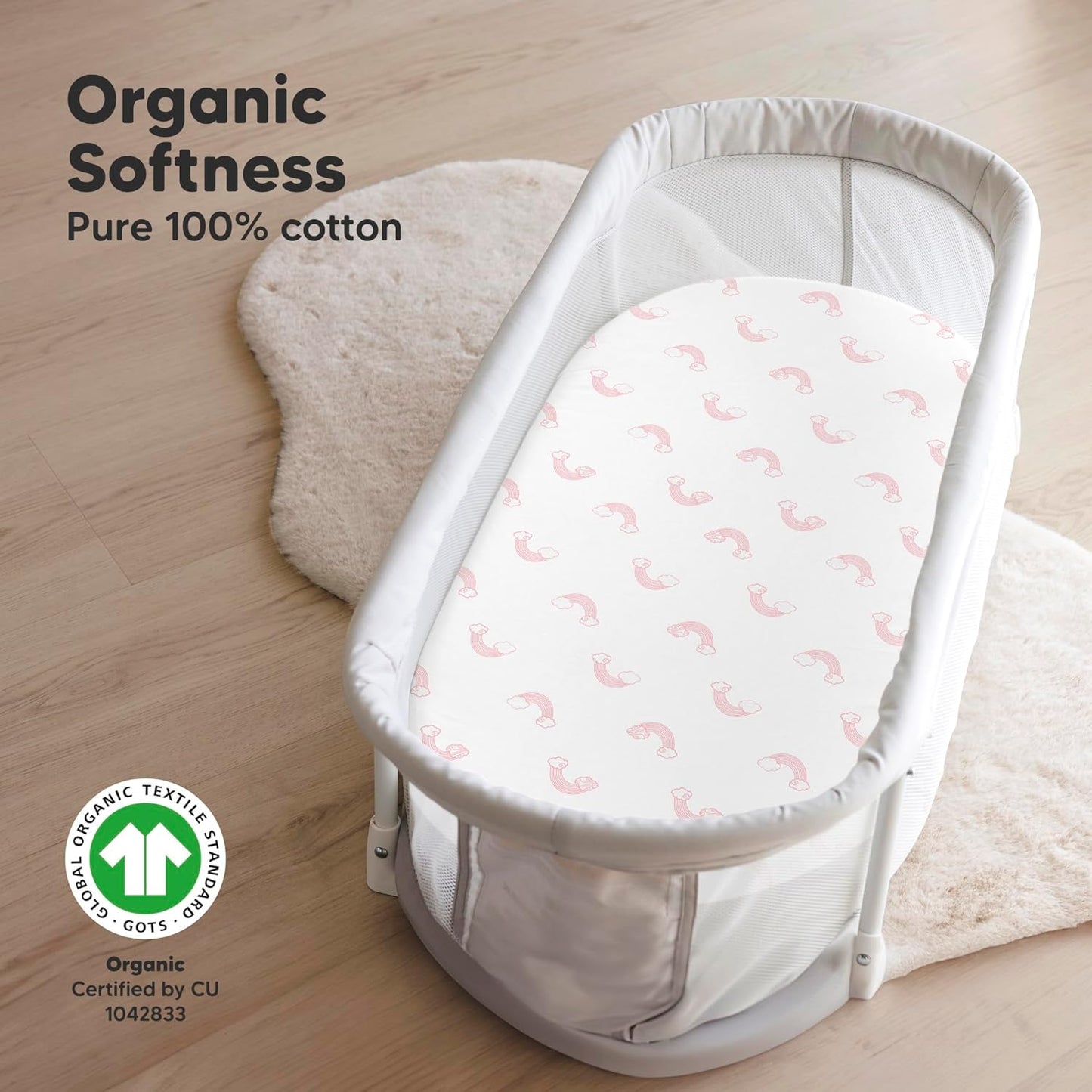 2-Pack Organic Bassinet Sheets for Girls, Boys - 100% Cotton Bassinet Mattress Sheets Compatible with Halo Bassinest Swivel Sleeper, Graco,Baby Delight,Chicco,Unisex Fitted Bassinet Sheets (Dreamland)