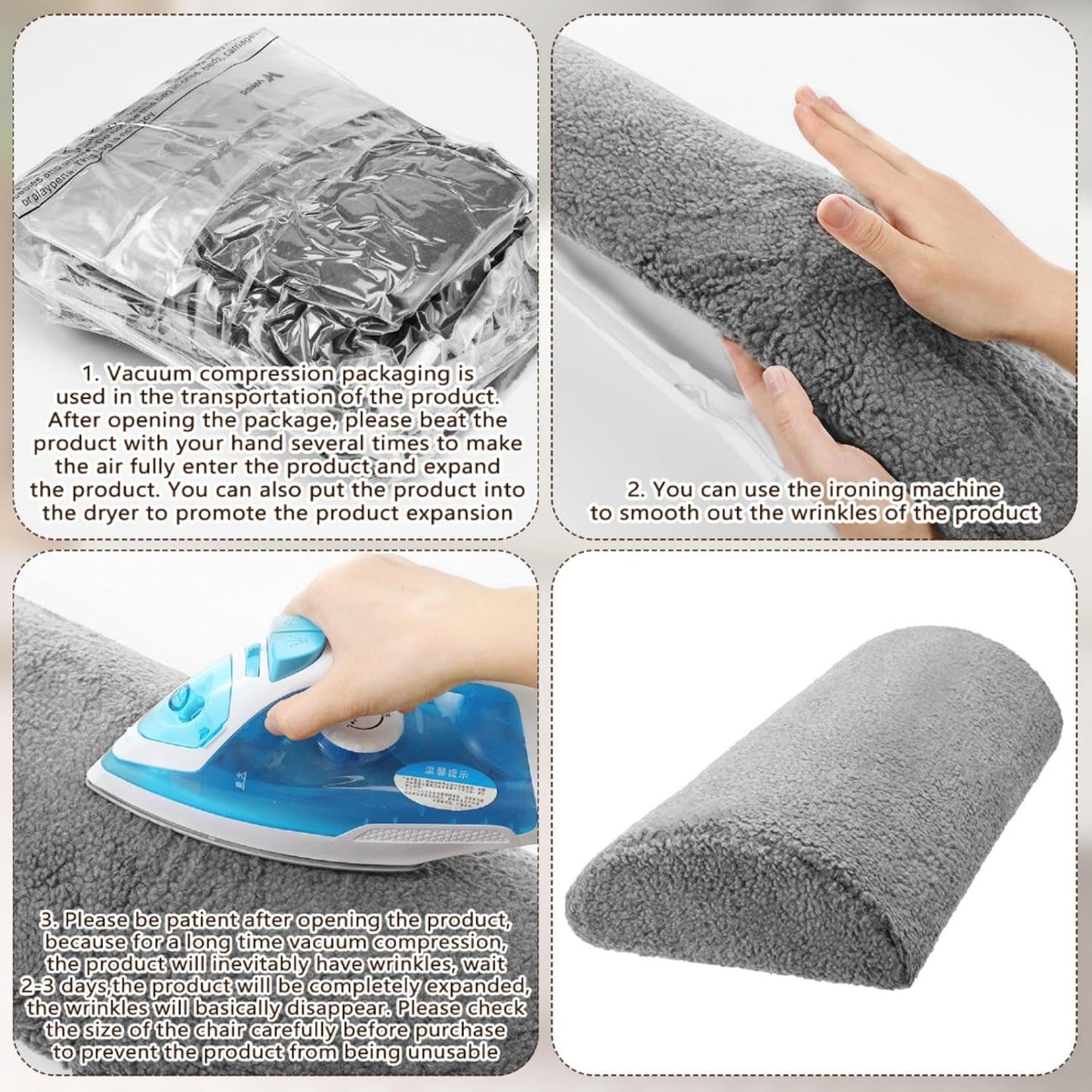 Wesiti Recliner Foot Pillow Cushion High Resilience Sherpa Memory Foam Bolster Sleeping Rest Multipurpose Half Roll Leg Pillow Suitable for Bed Chair Sofa Headrest Back Lumbar Leg Support(Light Gray)