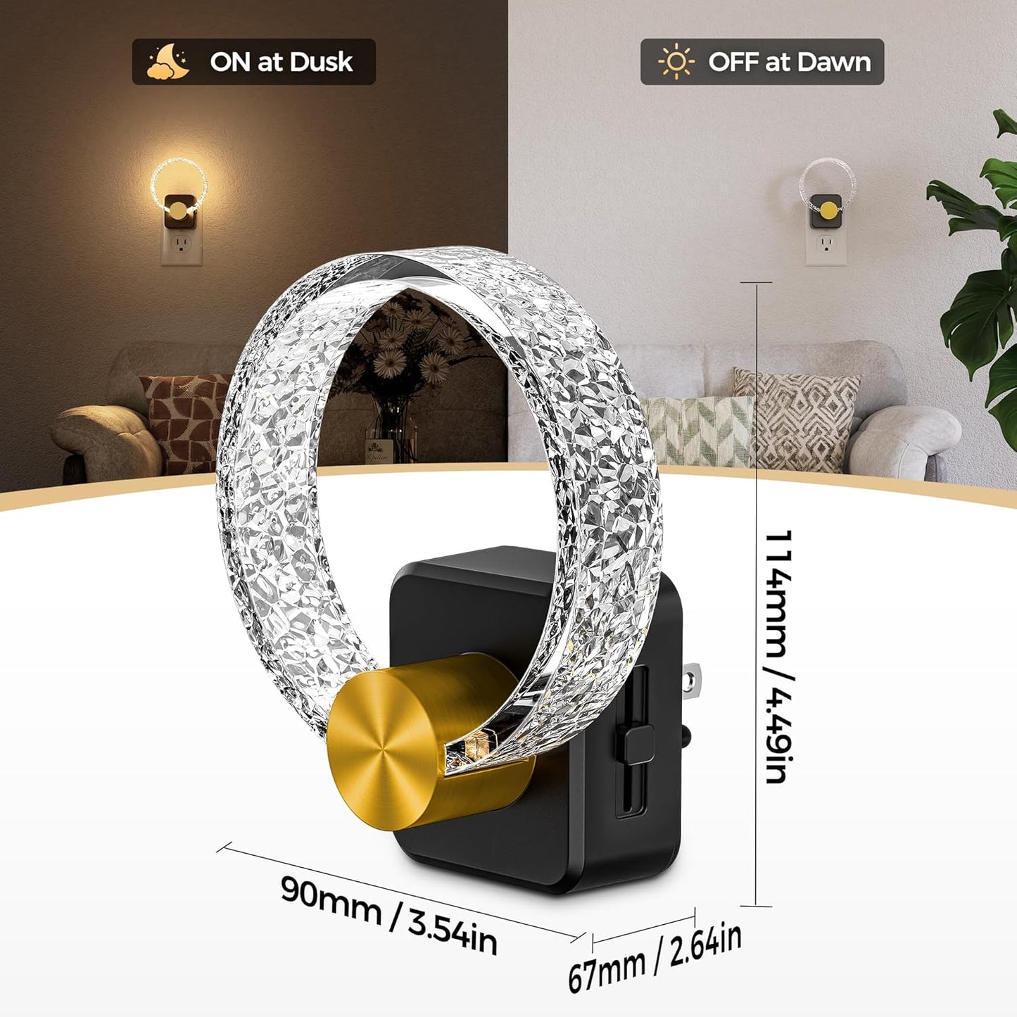 DORESshop LED Night Lights Plug Into Wall，[2 Pack]Acrylic Decorative Night Light with Dusk-to-Dawn Sensor, Dimmable Nightlights, Adjustable Brightness for Bathroom,Hallway,Bedroom,Kids Room,Soft White