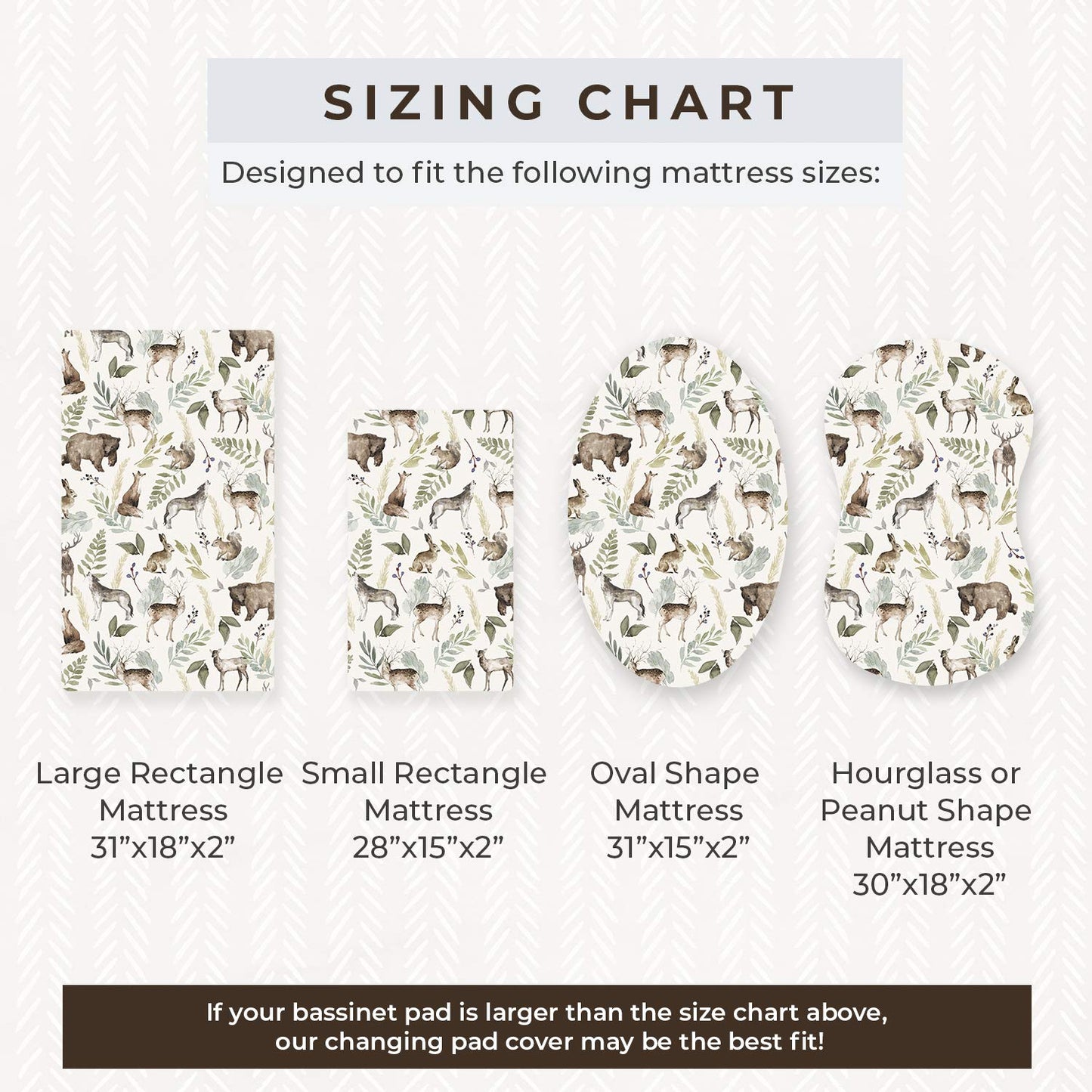 Pobibaby - 2 Pack Premium Bassinet Sheets for Standard Bassinets - Ultra-Soft Cotton Blend, Stylish Woodland Pattern, Safe and Snug for Baby (Wildlife)