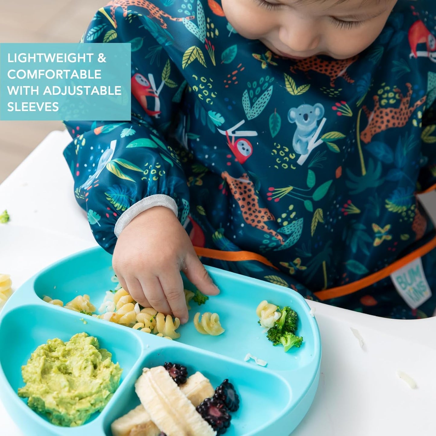 Bumkins Sleeved Bib, Waterproof Fabric, Jungle & Animal, 2-pack