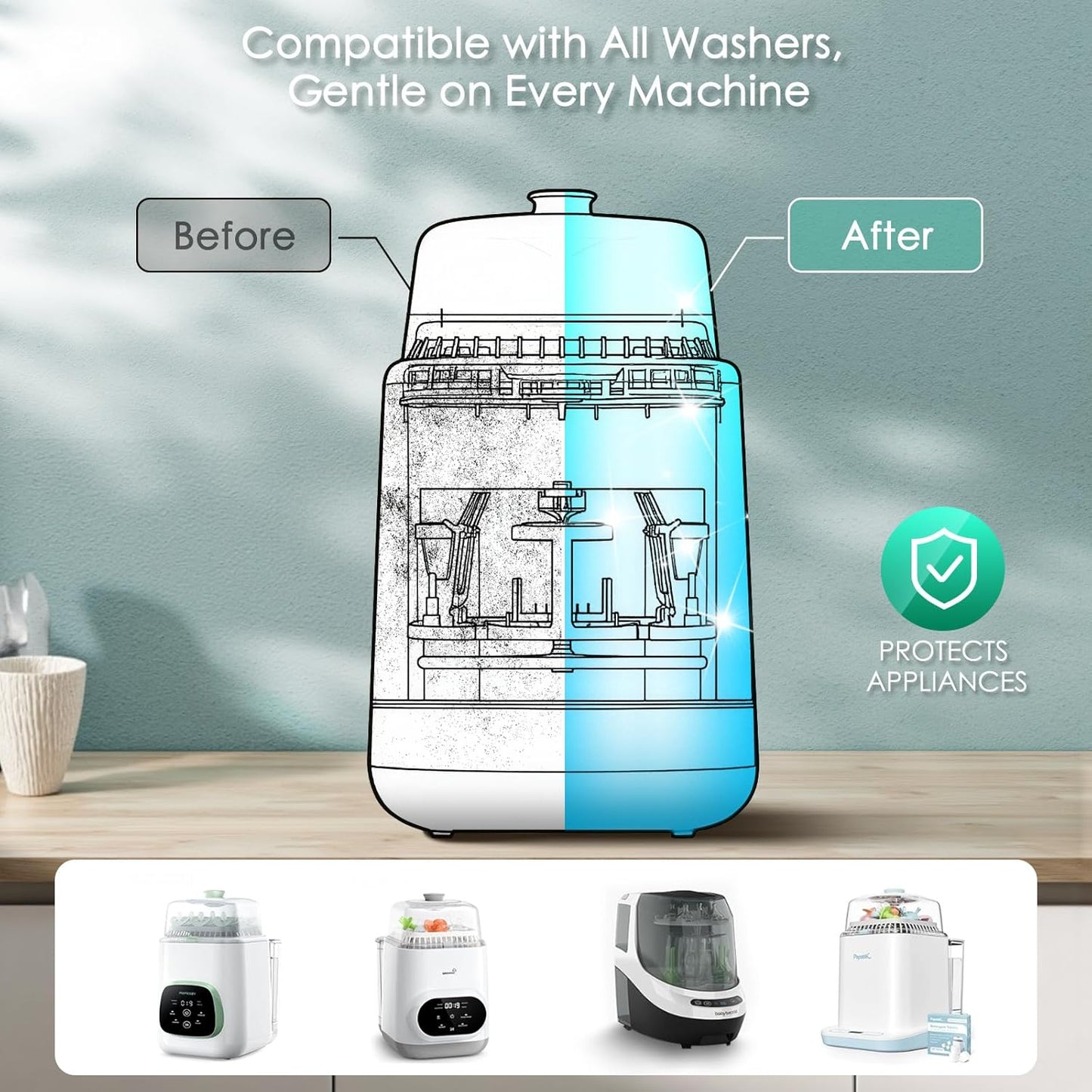 Baby Bottle Washer Detergent Tablets for Momcozy Pro, Baby Brezza, Bottle Cleaner Washers Sterilizers & Dryers, Baby-Safe Natural Formula, Professional Cleaning Power for Bottles & Nipples, 180PCS