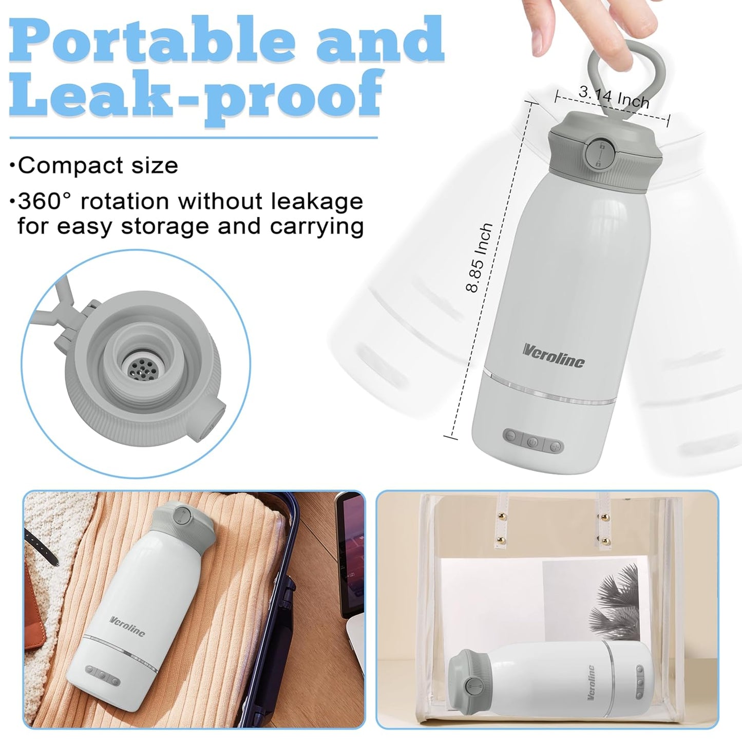 Portable Bottle Warmer, 17 Oz Travel Bottle Warmer with Super Fast Charging, Rechargeable Baby Bottle Warmer with Adjustable Temp & Keep Warm for Formula, Cordless Water Warmer Outdoor