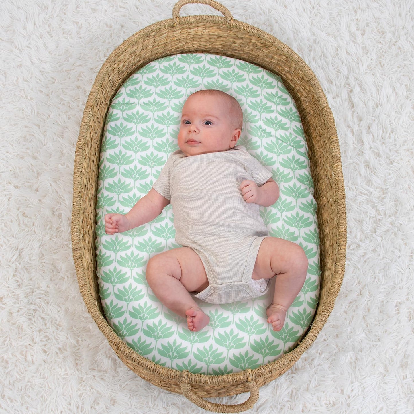 The Peanutshell Baby Bassinet Sheets 4-Pack for Girl - Soft, Oval & Fitted Baby Girls Sheet, Rectangle, Fitted Covers for Crib, Halo Bassinet Mattress - Botanical Garden