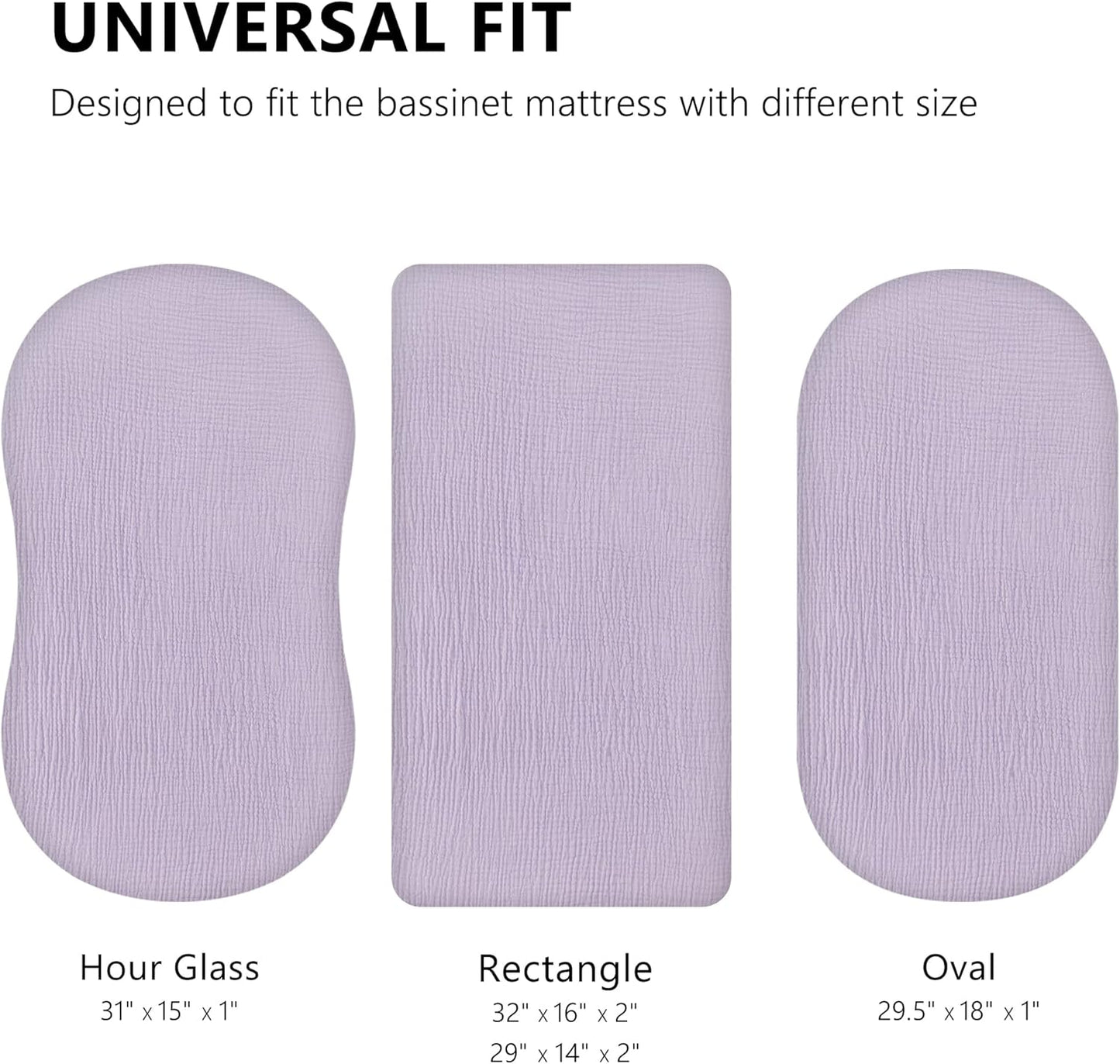 TILLYOU Muslin Bassinet Sheets Girls Boys, 100% Cotton Bassinet Sheets, Fit Oval, Rectangle and Square Mattress, 2 Pack，Light Purple&Light Pink