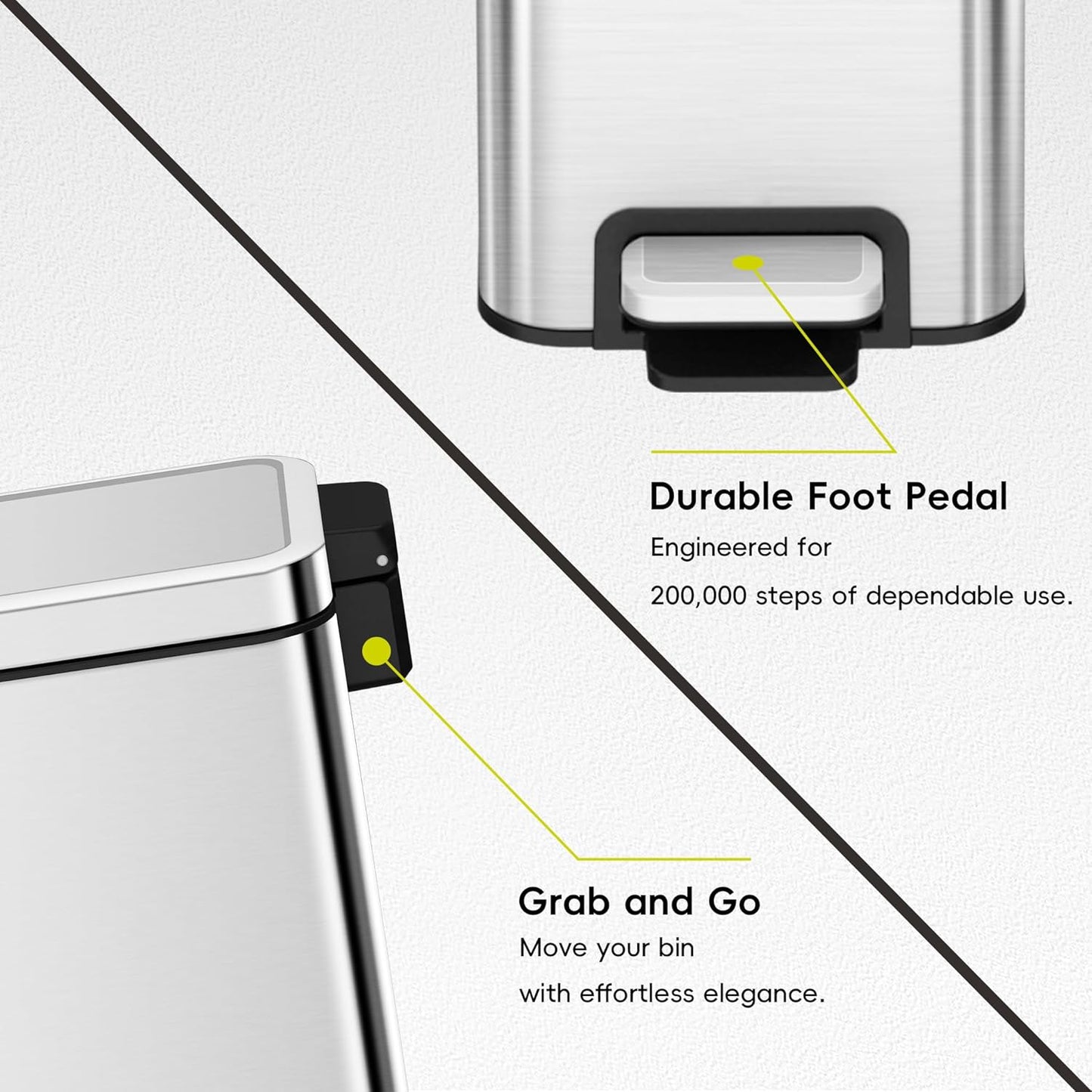 EKO Small Bathroom Trash Can with Lid Soft Close, Step Pedal, 6 Liter / 1.6 Gallon Stainless Steel Garbage Can with Removable Inner Bucket, Anti-Fingerprint Finish (Silver)