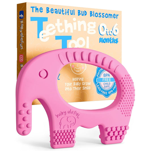Baby Elefun Baby Teething Toys 5X Pain Relief Zero Delay 0-6 Months Pink