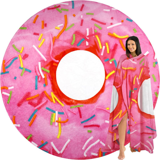 Zulay Kitchen Donut Blanket – 80 Inch Round Pink Glazed Throw – Soft 285 GSM Flannel Blanket for Adults & Kids – Funny, Cozy, Novelty Gift for Home, Travel & More