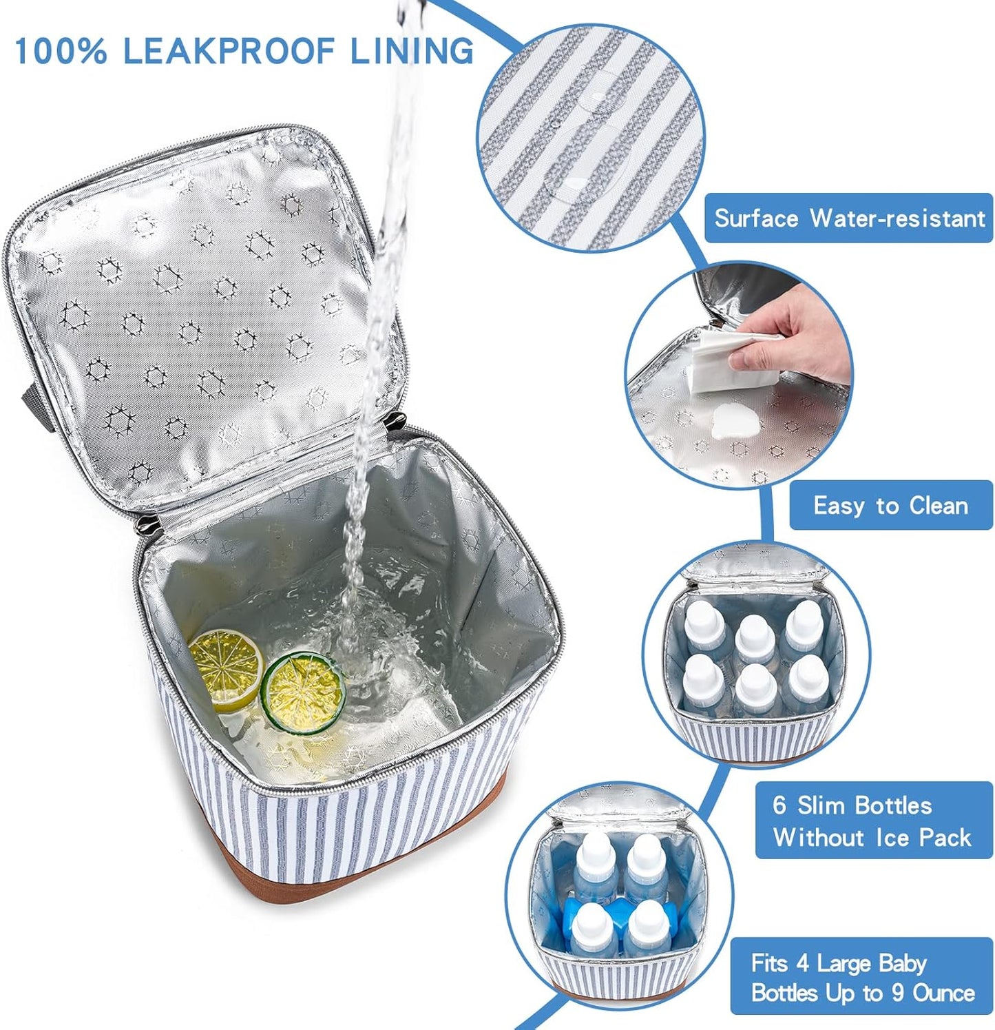 Breast Milk Cooler Bag with Ice Pack Fits 4 Baby Bottles Up to 9 Ounce, Baby Bottle Bag Great for Nursing Mom Daycare, Strap