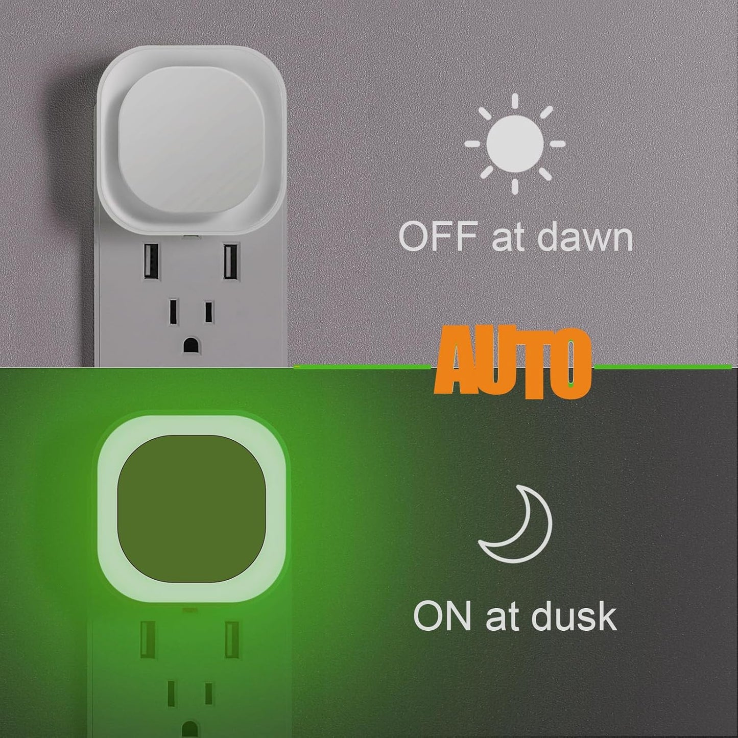 2 Pack Green Night Light, Dimmable Soft Glow & Indirect Reflection, Auto Dusk to Dawn Sensor, Plug in Nighlight for Home Bar, Game Room, Holiday Decor, Hallway, Bathroom, Toliet