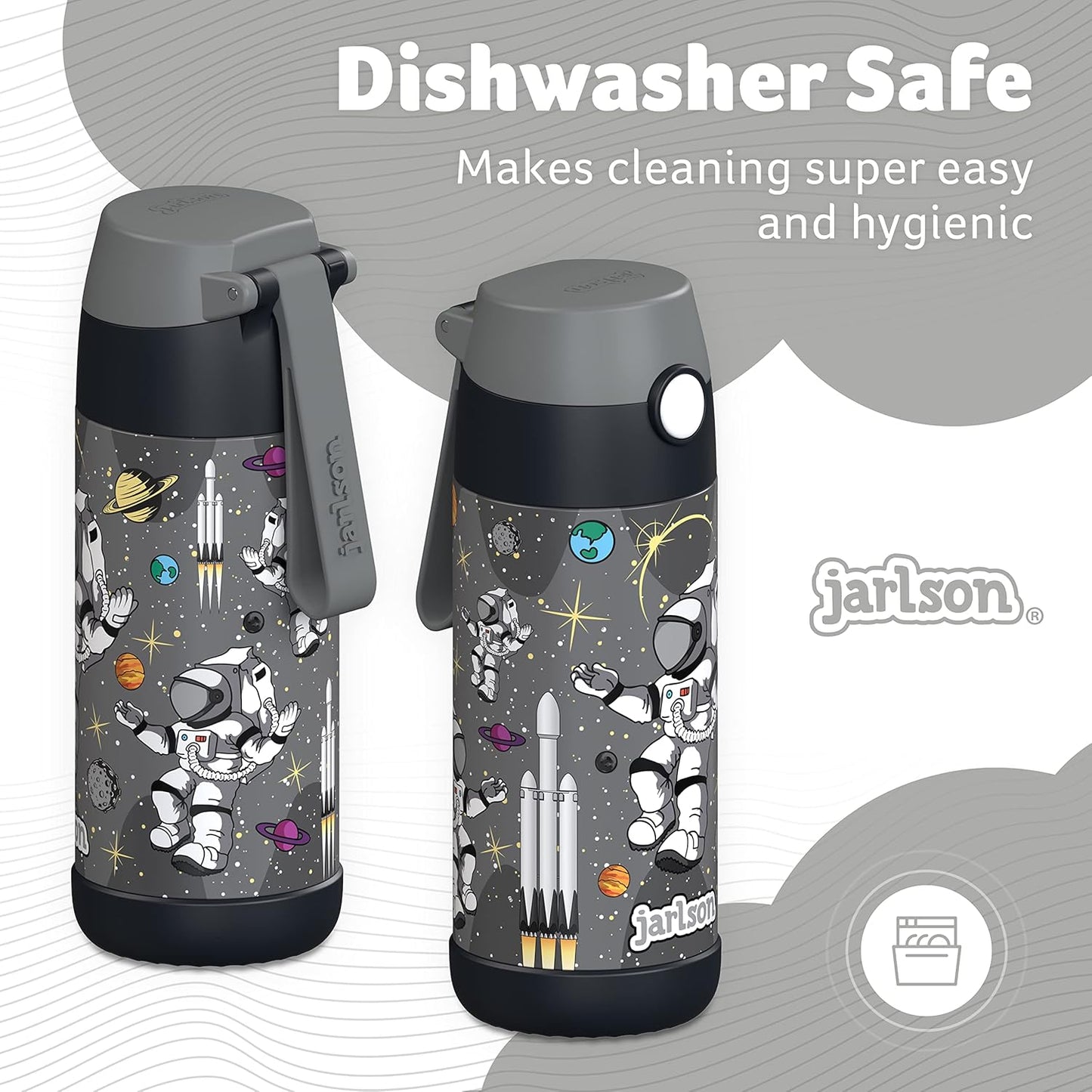 Jarlson® Mali Children's Water Bottle, Thermal Stainless Steel Water Bottle, BPA-Free, Leak-Proof, Children's Bottle with Chug Lid, Bottle for School, Nursery (Astronaut 'Star', 350 ml)