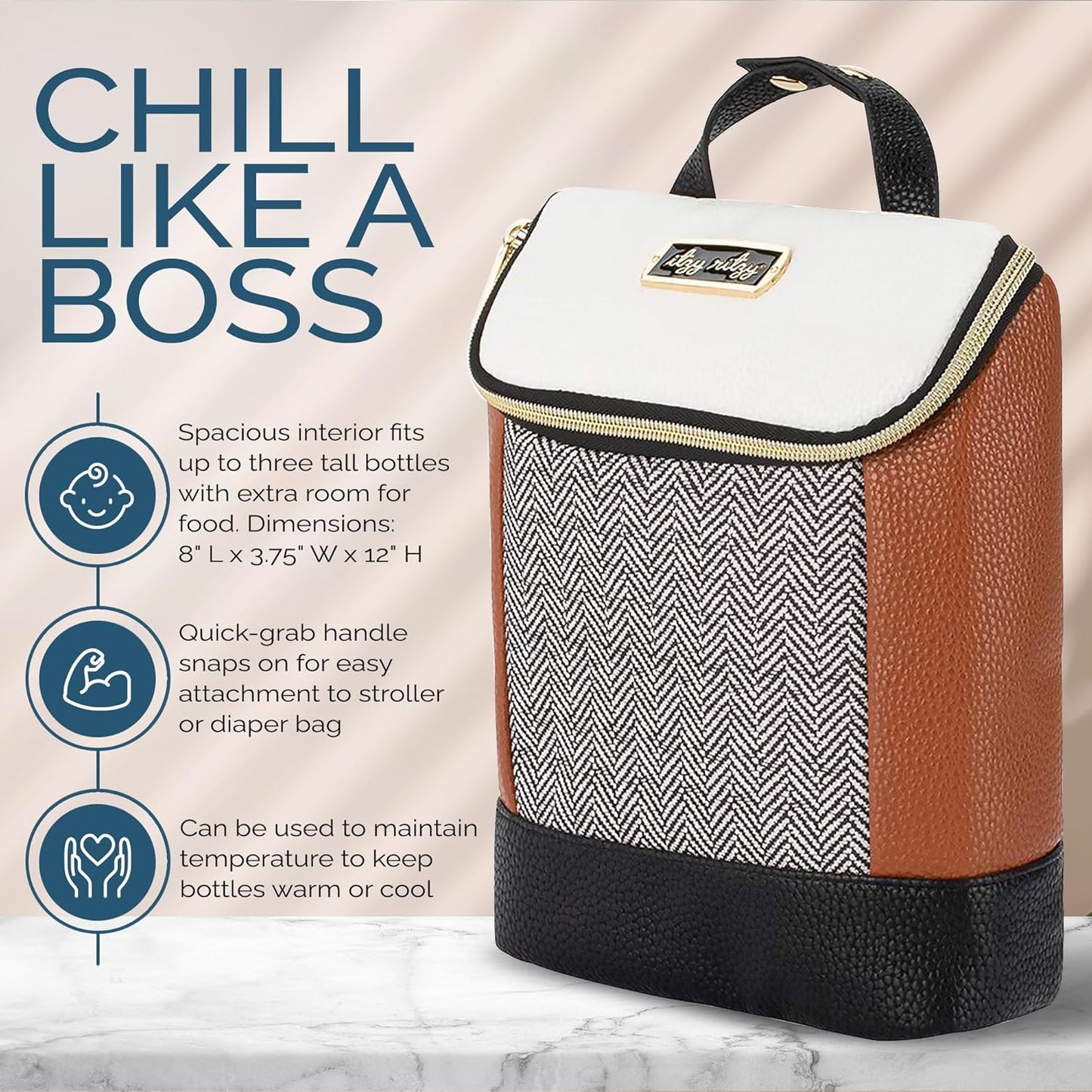 Itzy Ritzy Insulated Bottle Bag – Keeps Bottles Warm or Cool - Holds 3 Bottles & Features Interior Pocket For Ice Pack (Not Included), Coffee and Cream