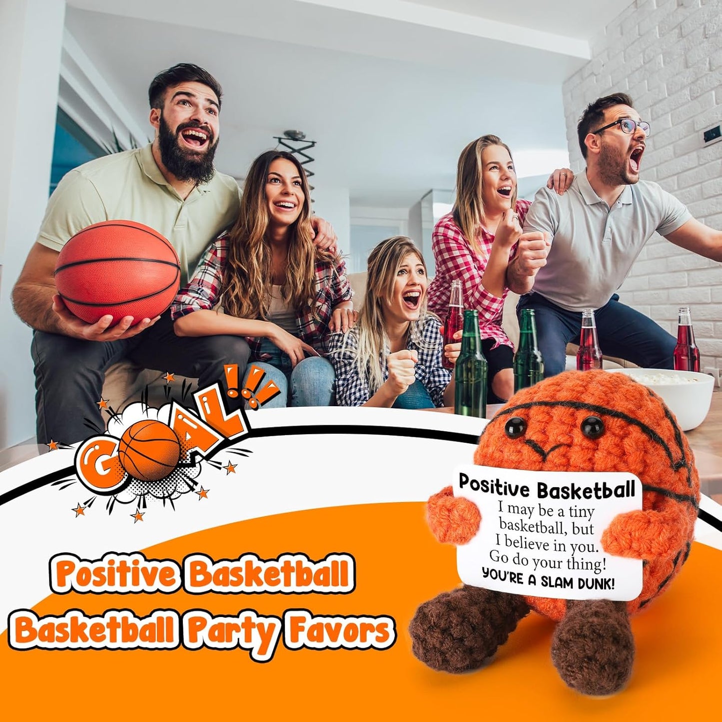 Mini Positive Crochet Basketball Gifts - Emotional Inspirational Support Gift for Women Men Friends Teenage Boys Girls Teammate - Handmade Basketball Decor for Birthday Graduation Christmas