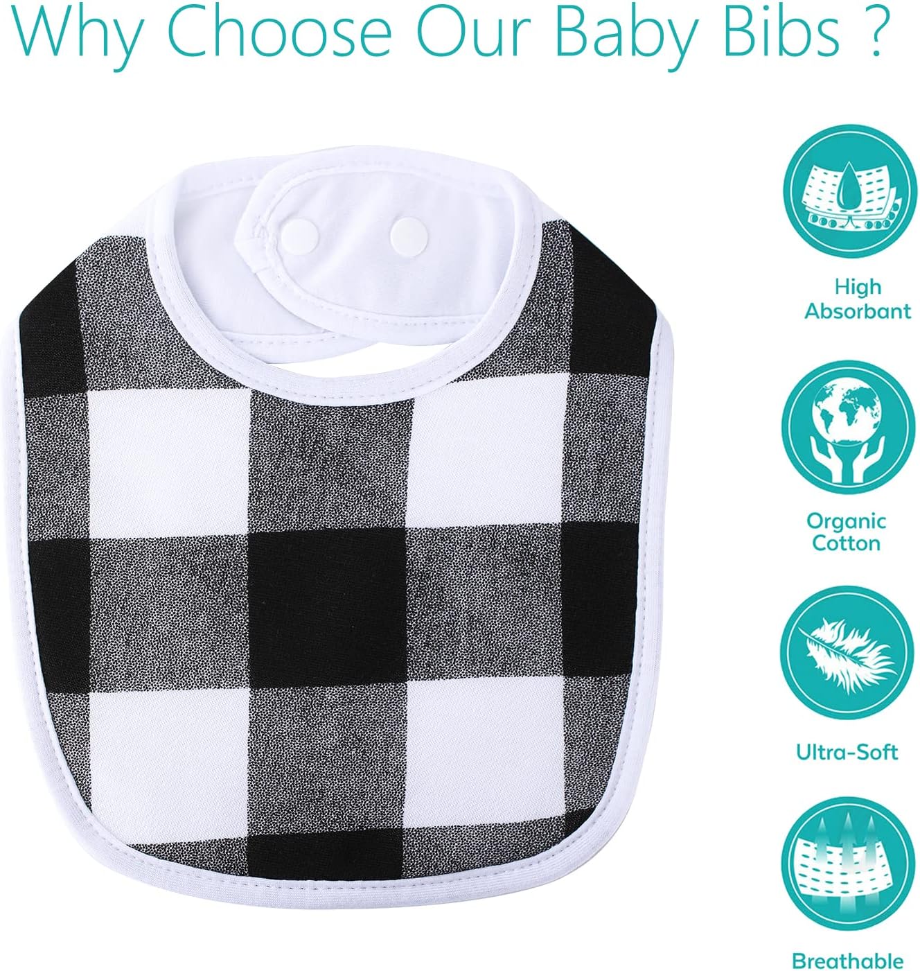 Hakochia Waterproof Baby Bibs Organic Cotton Super Soft and Absorbent With Adjustable Snap for Baby Boys and Girls