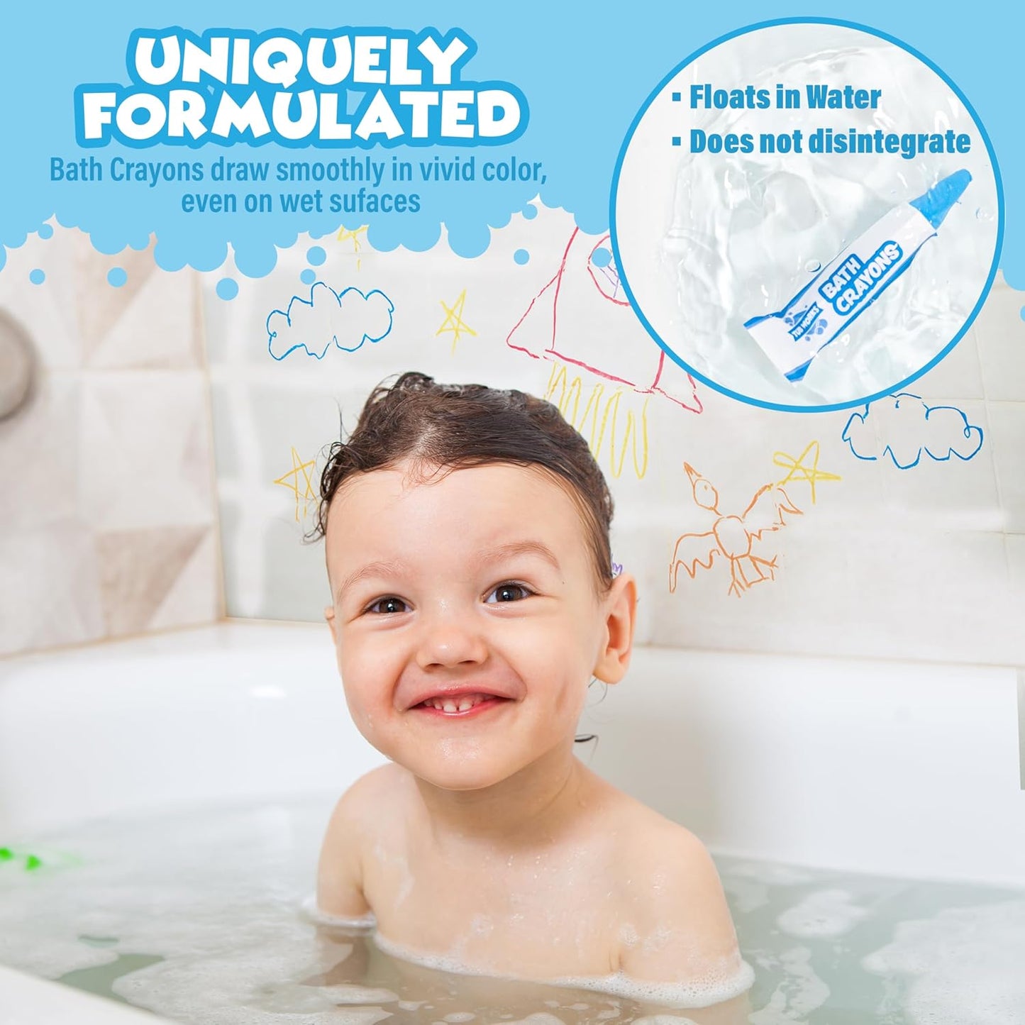 Tub Works® My Colorful Bath™ Kids Bath Set | Nontoxic | Fizzy Bath Color Tablets (150 Count), Smooth™ Bath Crayons (12 Pack) & Bath Paint Soap (6 Pack) | Creative Bath Toys for Toddlers & Kids